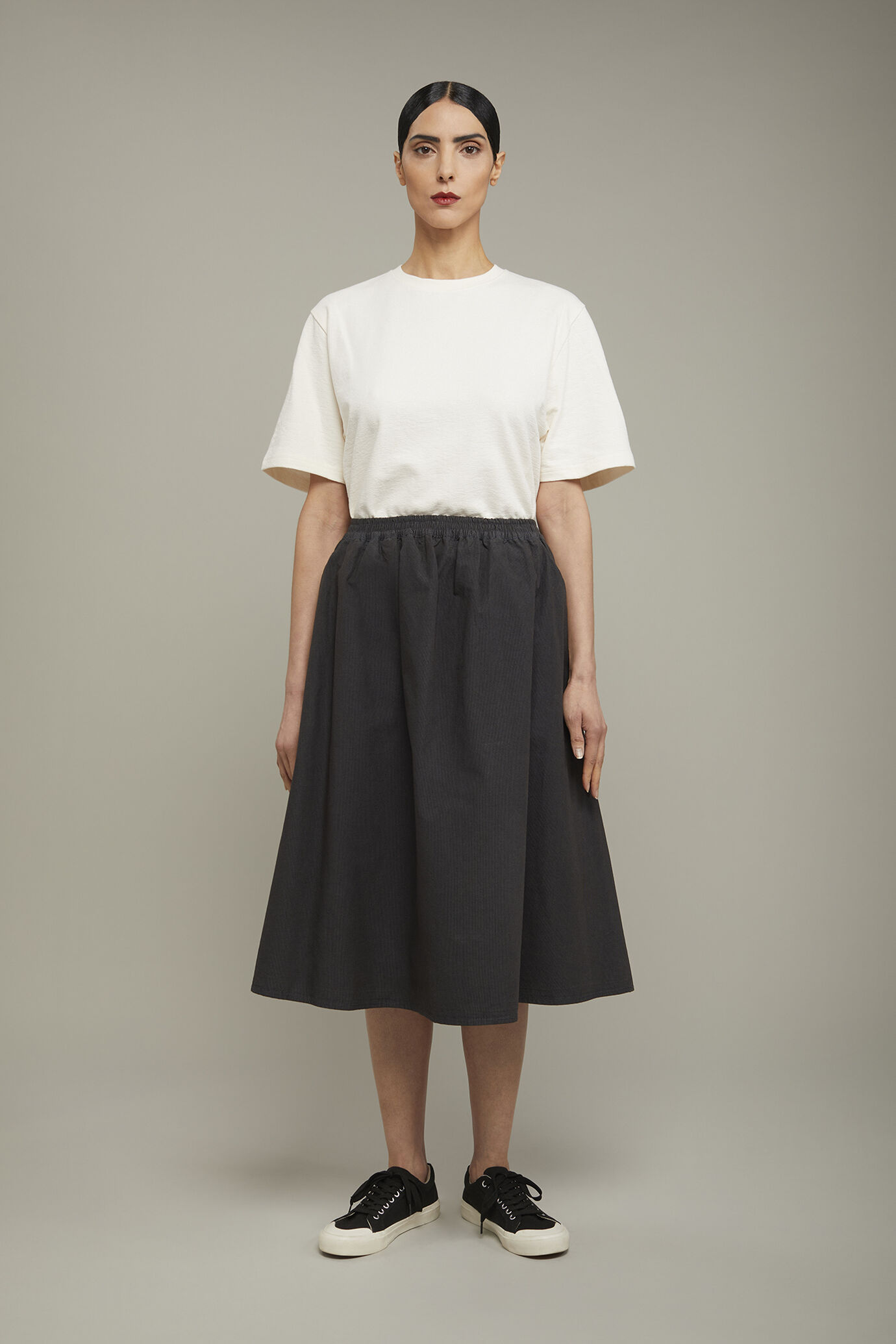 Gonna donna 100% cotone svasata con elastico in vita microcheck regular fit image number 2