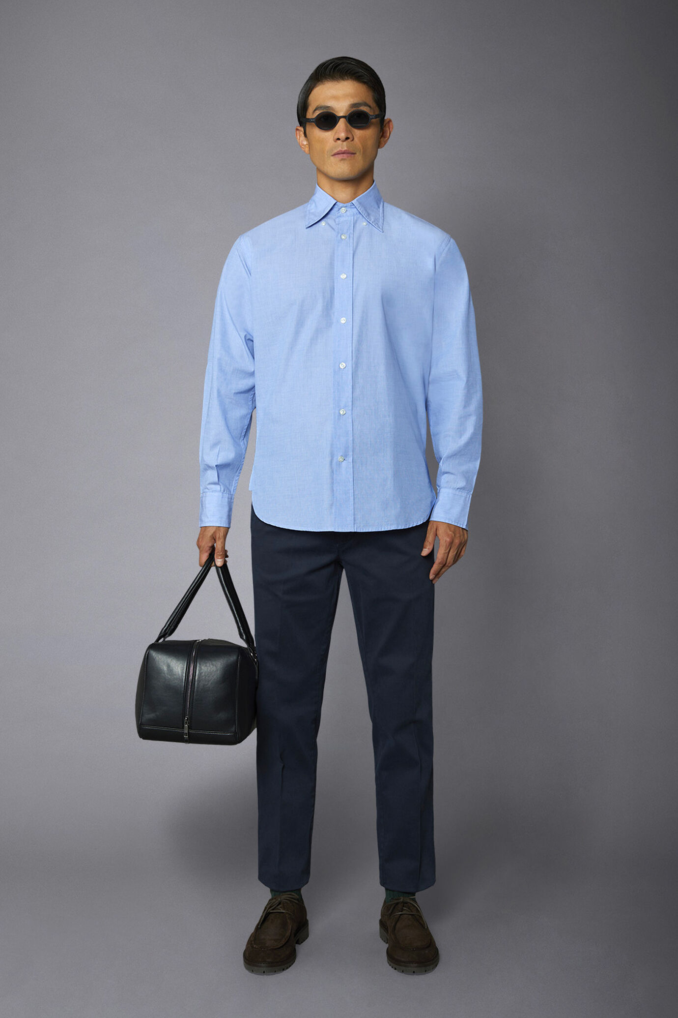 Classic washed genderless button down comfort fit shirt fil-a-fil fabric