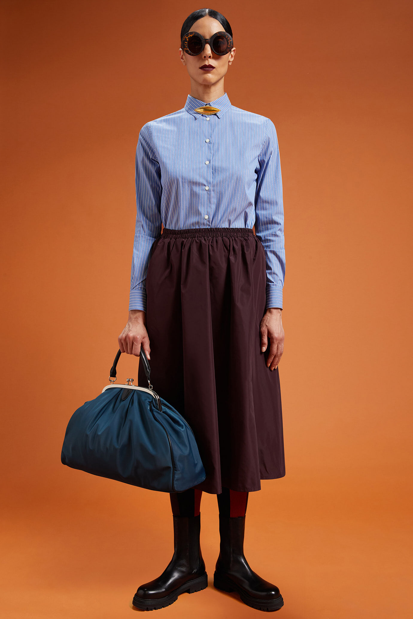 Jupe longue ballon pour femme en taffetas uni avec taille élastiquée, coupe classique image number 0