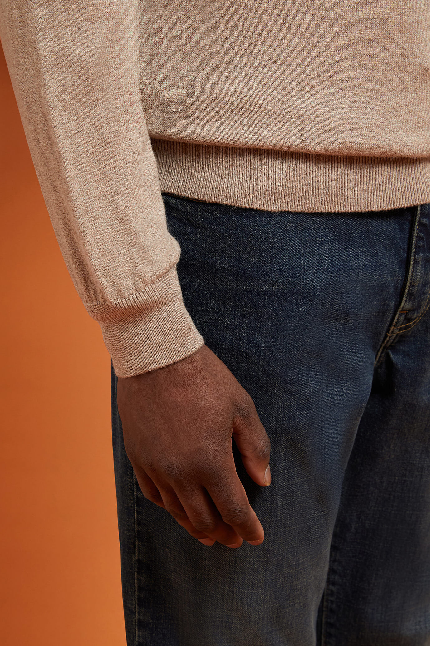 Pull homme à col rond, en laine et coton, coupe classique image number 2