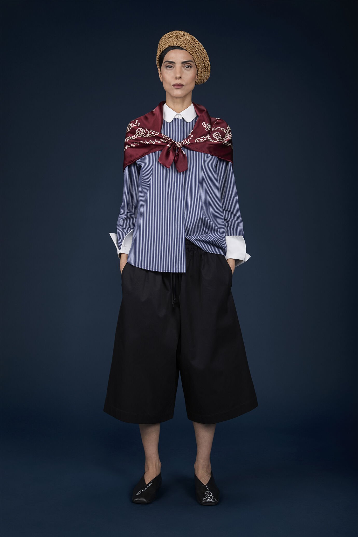 Camicia donna classica con collo bebè polsi in unito e tessuto tinto filo a righe
