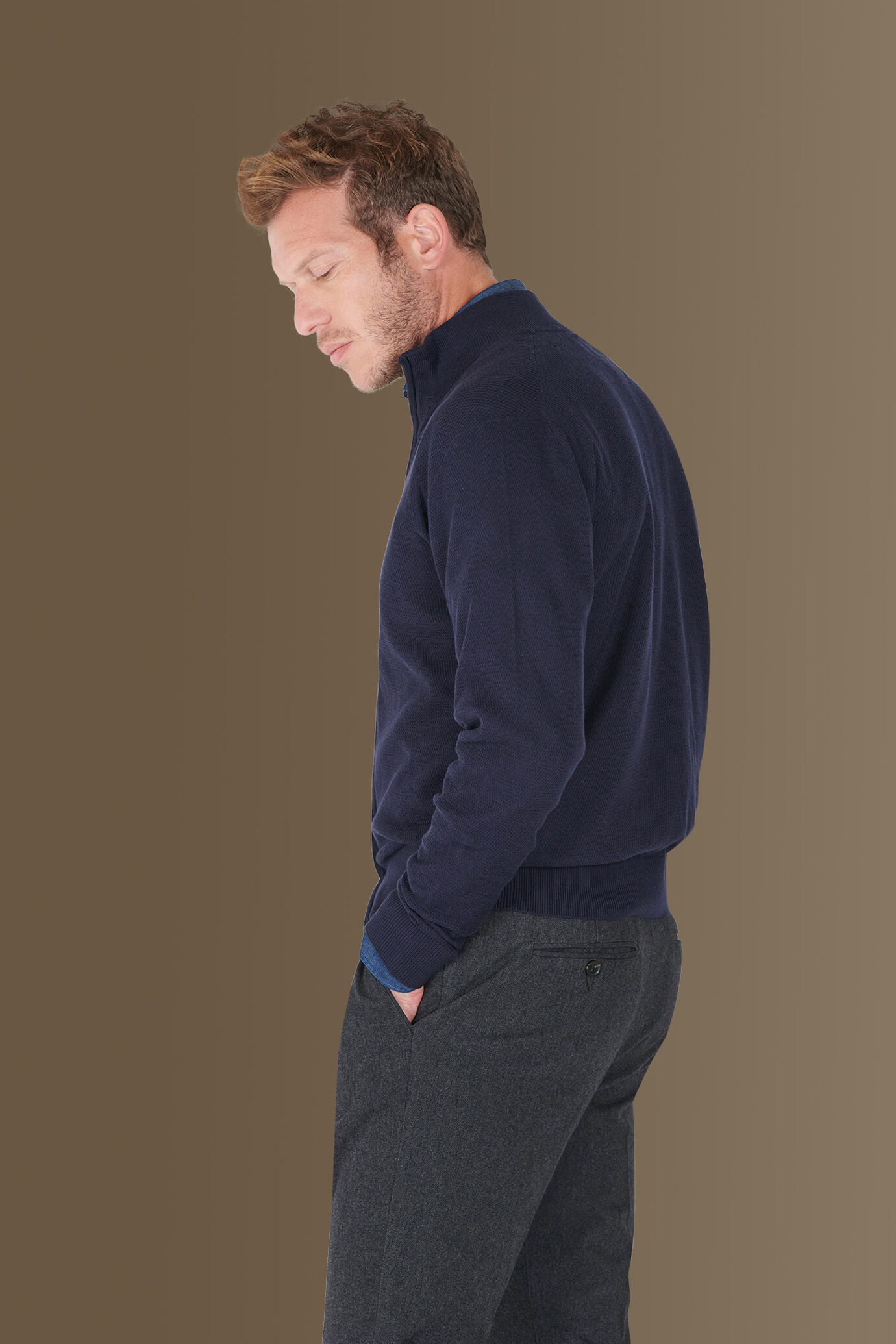 Cardigan with high collar seed stitch knitting image number 1