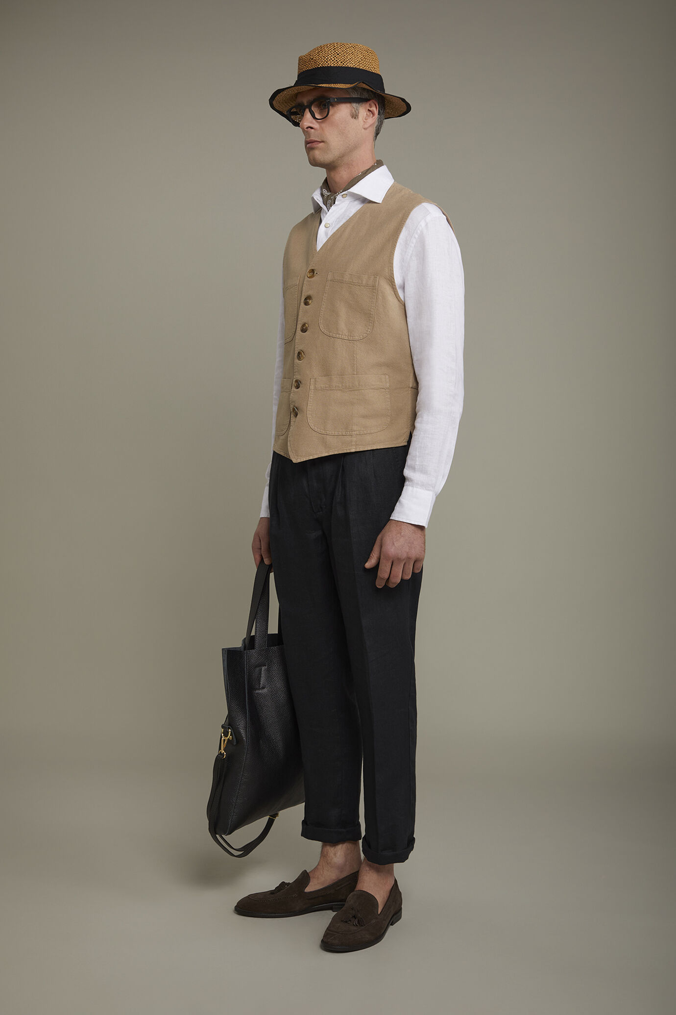 Gilet sportivo uomo in lino e cotone con tasche a toppa regular fit image number 1