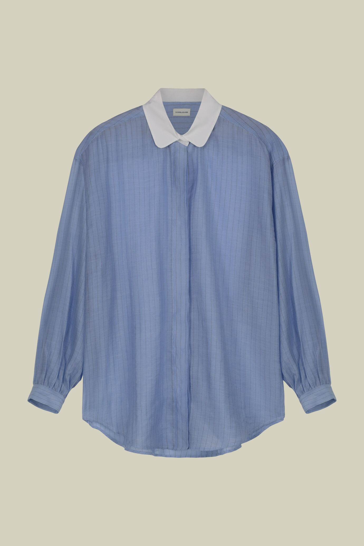 Women's oversized shirt with single-colour collar in transparent striped fabric image number 4
