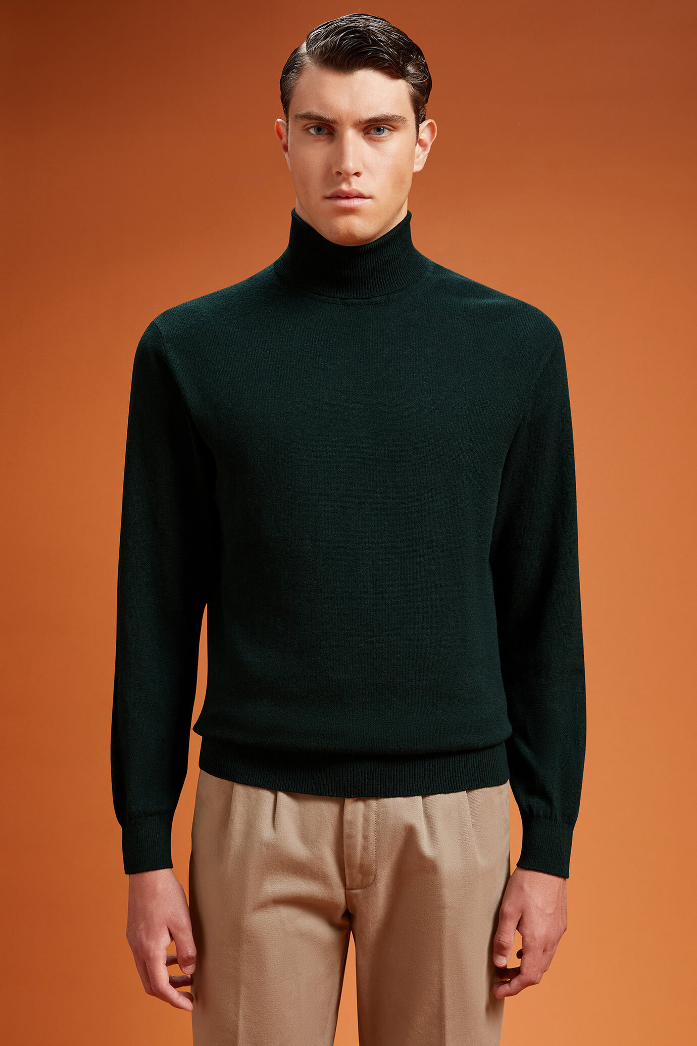 Men's regular fit turtleneck jumper in wool and cotton image number 0