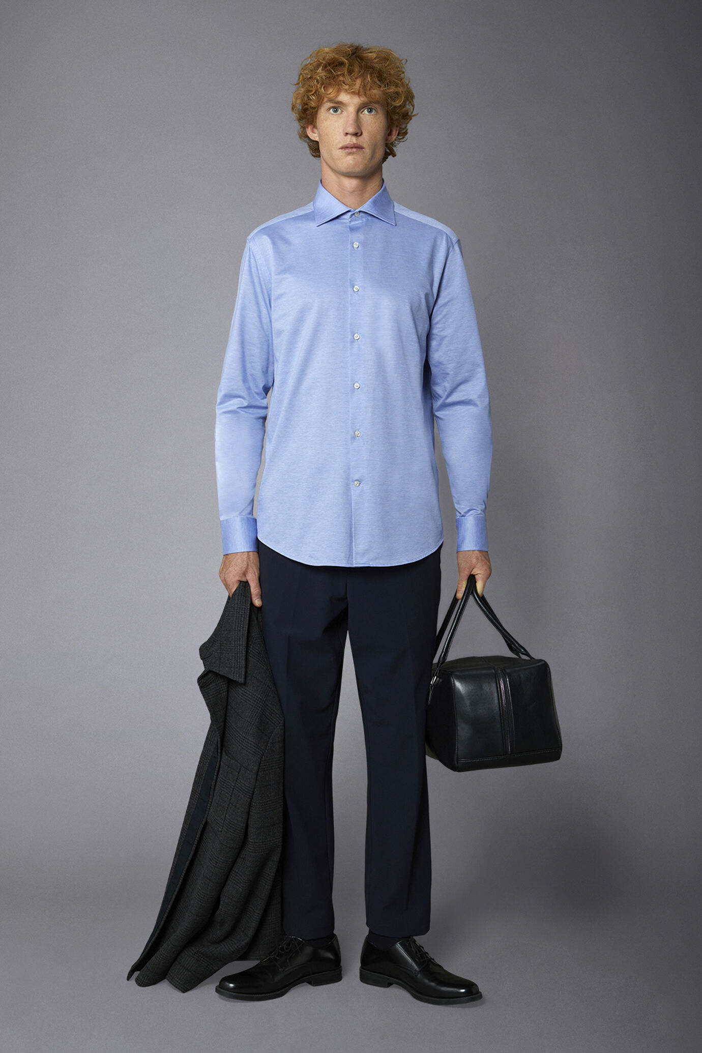 Klassisches geschlechtsloses Jersey-Shirt Französischer Kragen Bequeme Passform Bedruckter Melange-Stoff image number 0