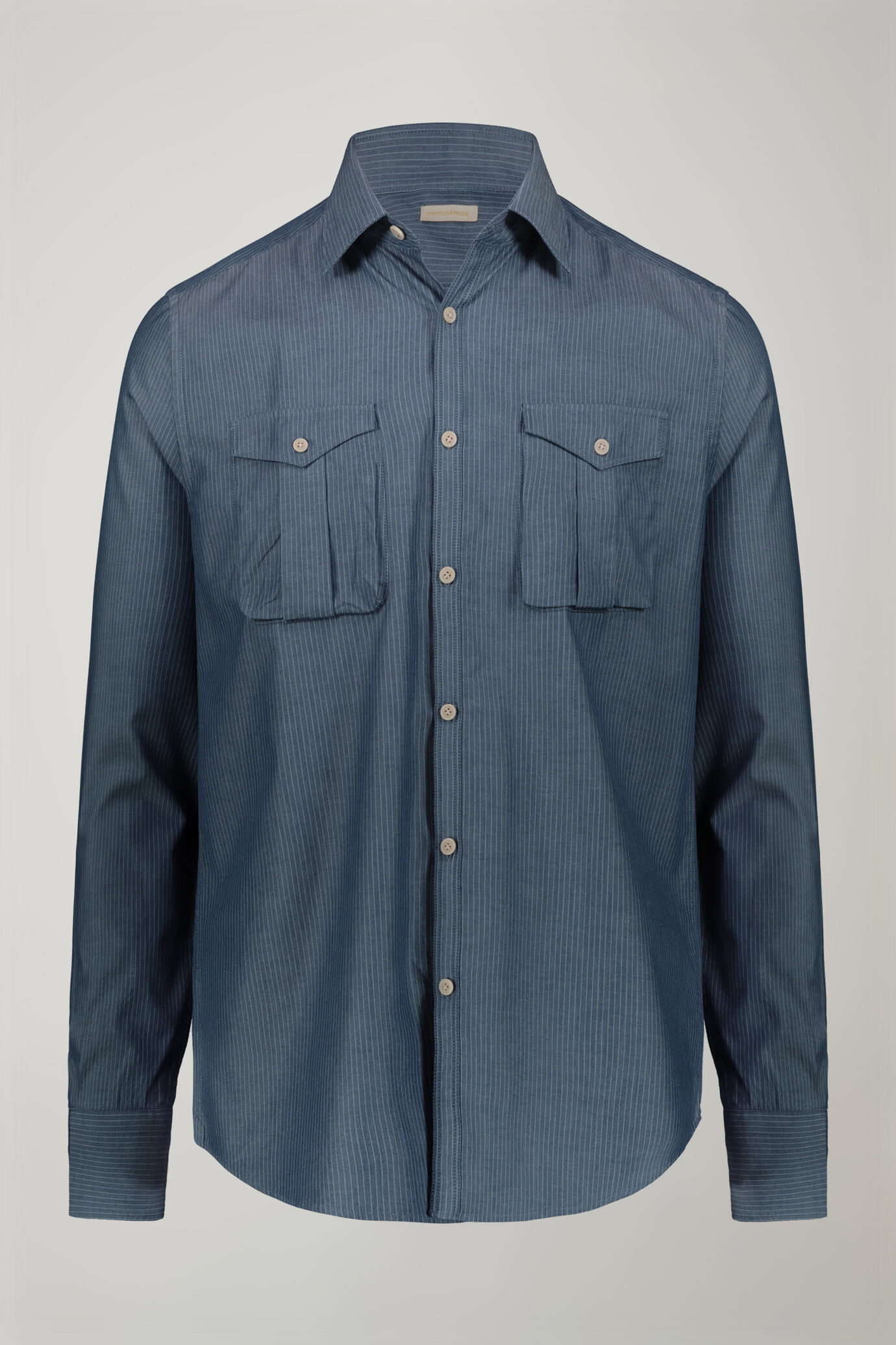 Men’s casual shirt with classic collar 100% cotton pinstriped fabric in denim comfort fit image number 5