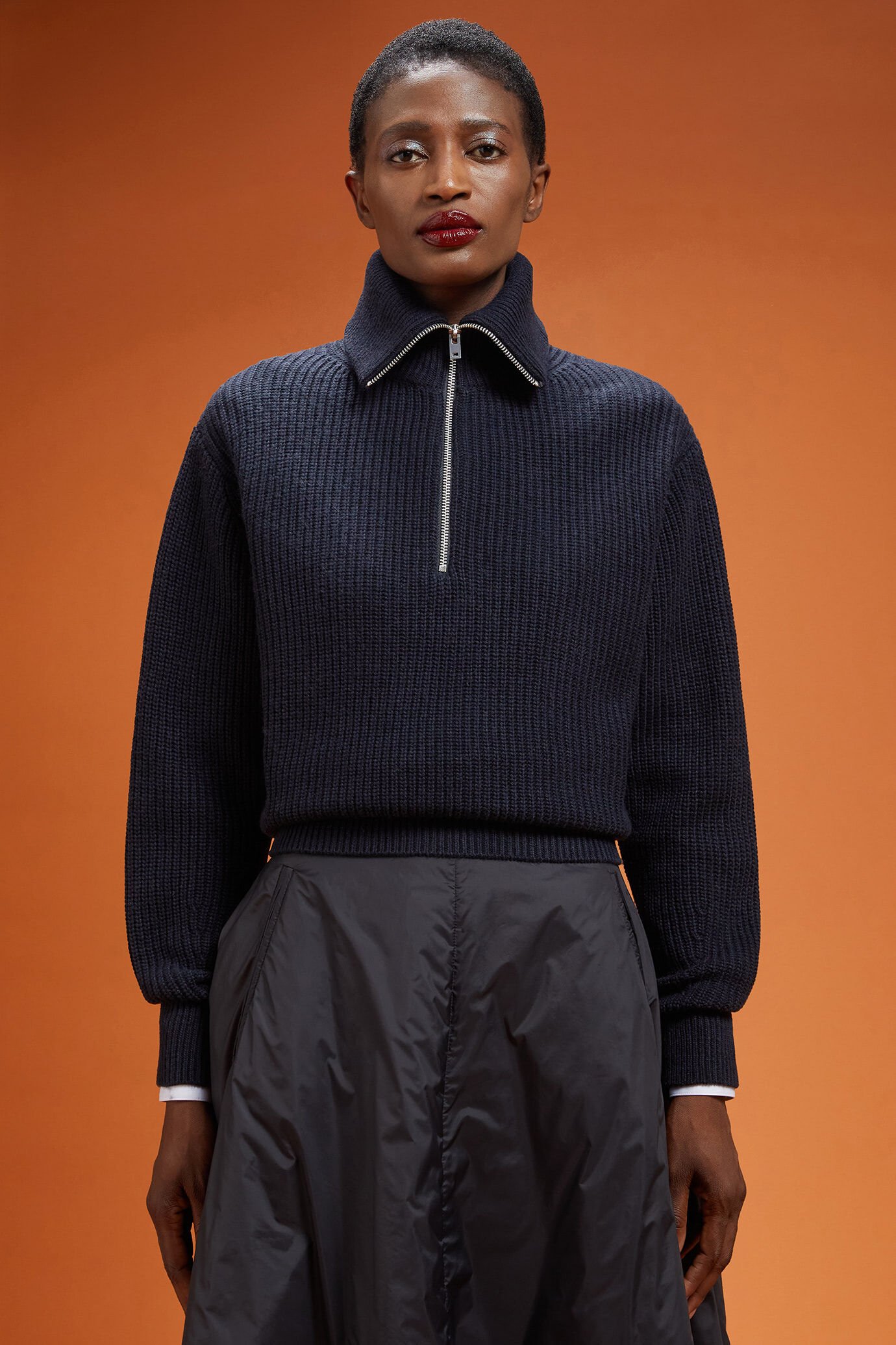 Polo tricoté pour femme, coupe classique, avec demi-zip