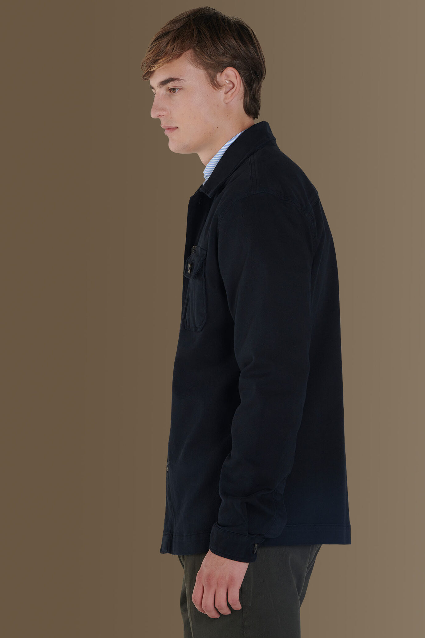 Overshirt uomo tinta unita tessuto costruzione twill image number 3