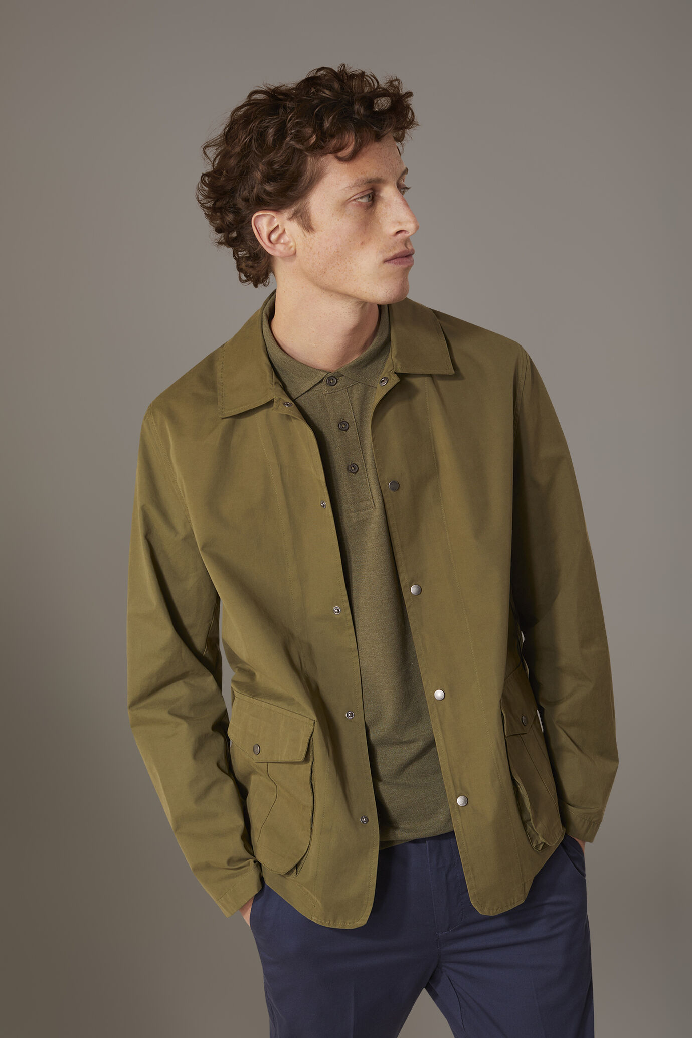 Coated fabric jacket with snaps image number 1