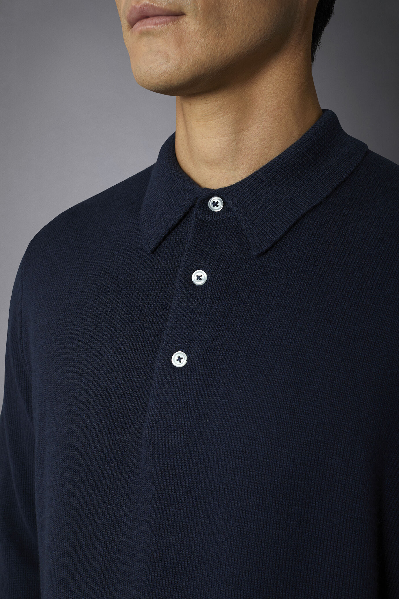 Polo in maglia uomo manica lunga in lana e cotone regular fit image number 2
