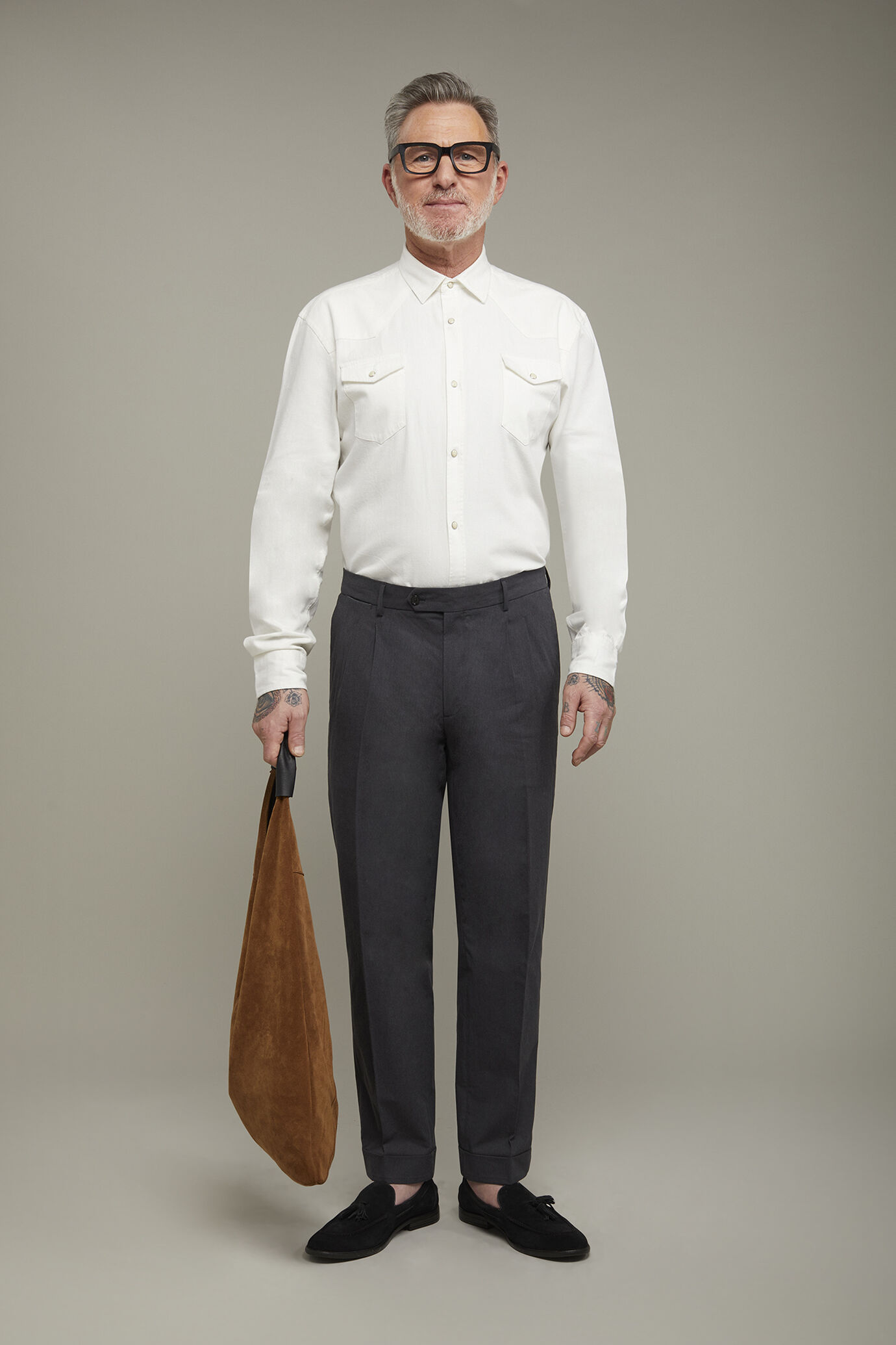 Camicia casual uomo collo classico 100% cotone tessuto denim comfort fit image number 0