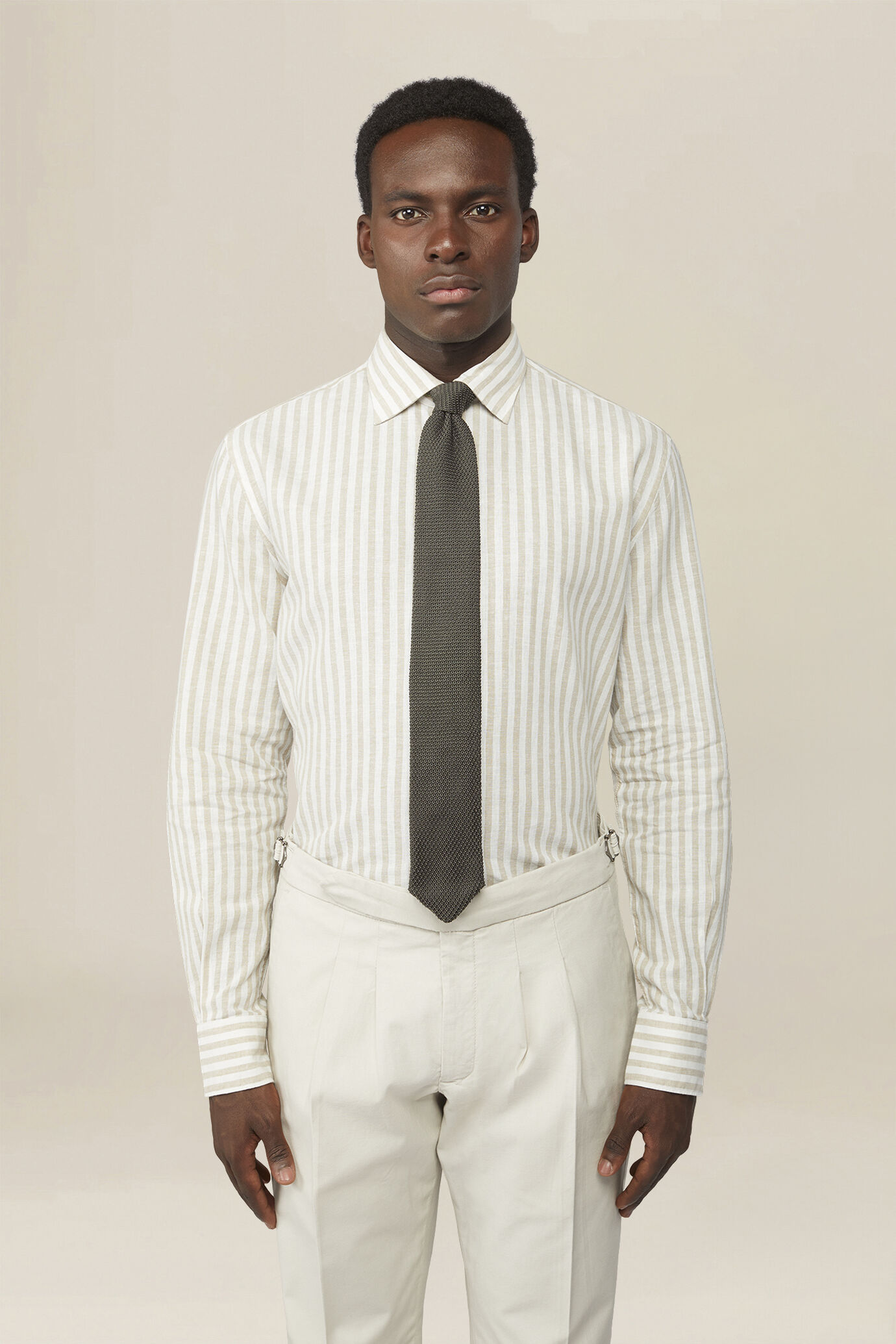 Camicia uomo misto lino cotone righe larghe image number 0