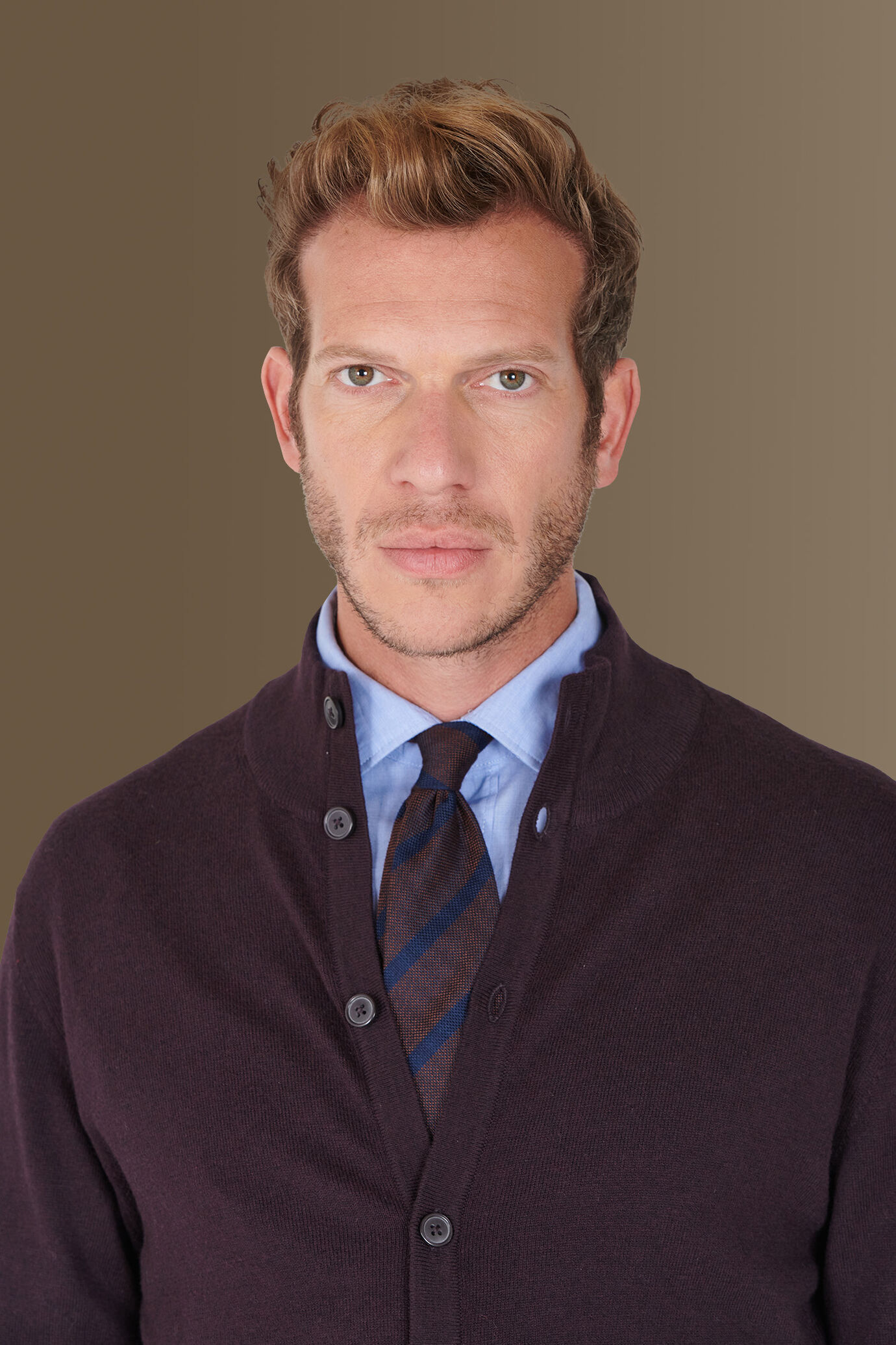 Cardigan with high collar in cotton -wool blend image number 2