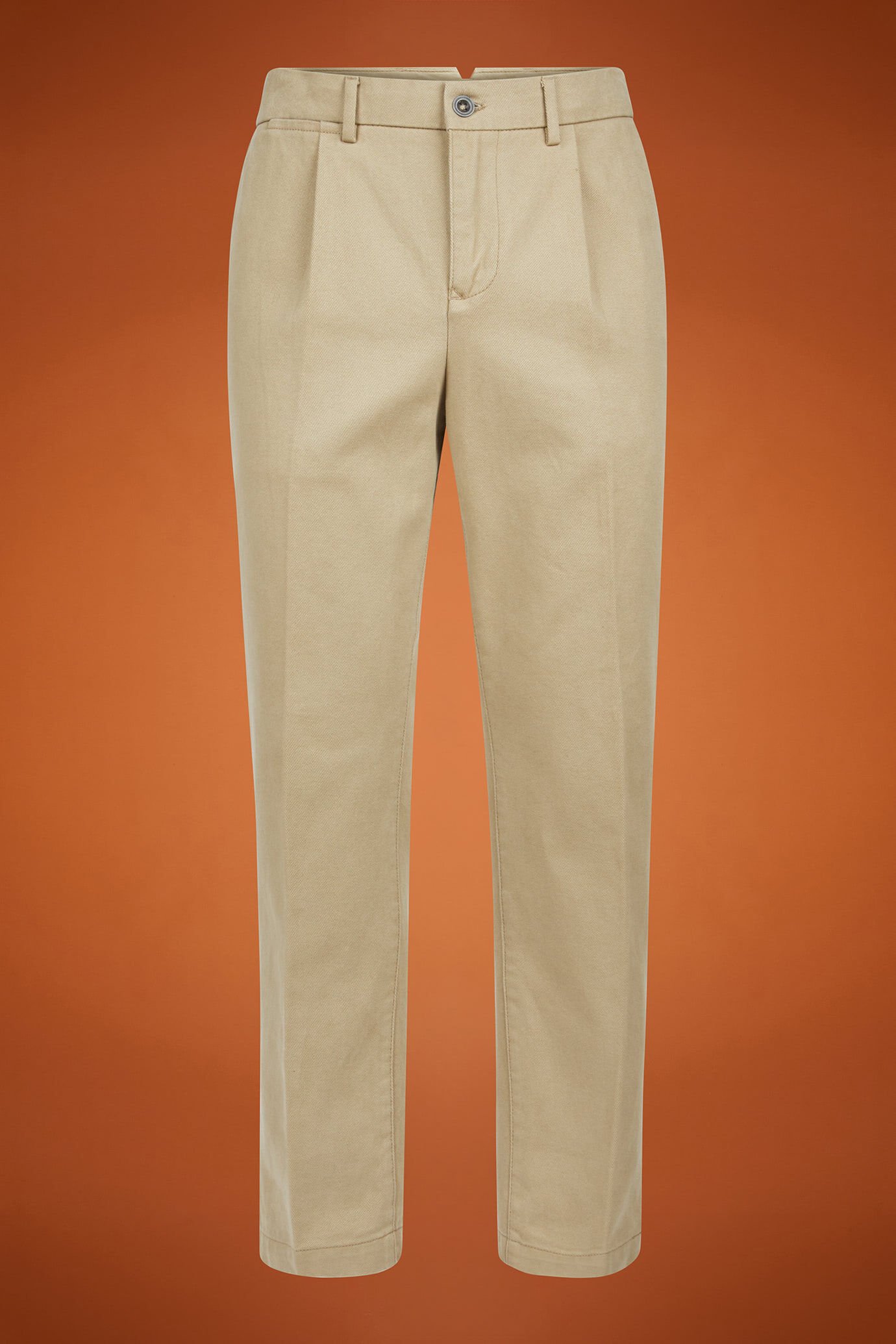 Pantalone uomo con pince tessuto in tela diagonale regular fit