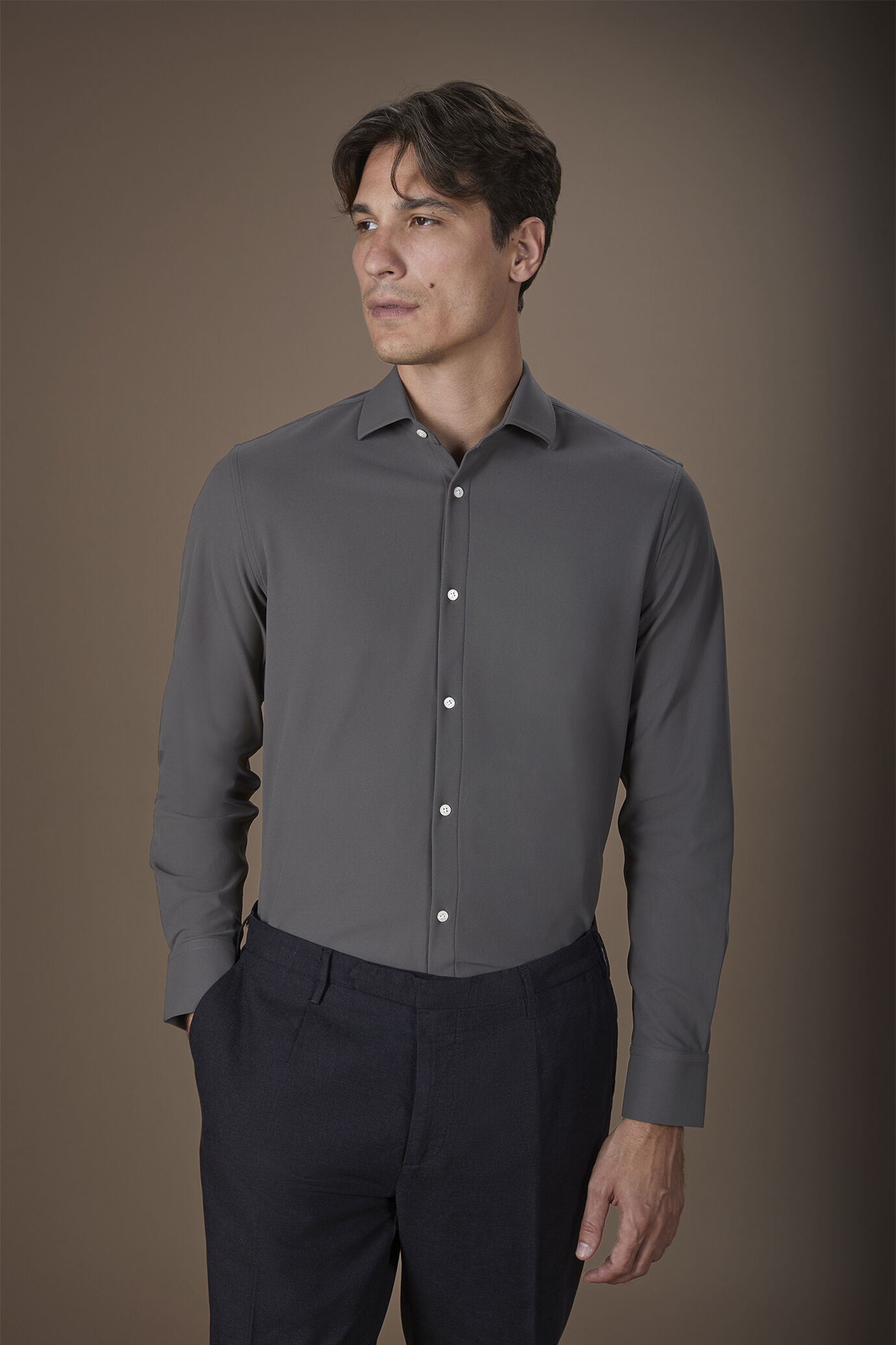 Camicia uomo stretch con collo classico in tessuto Oxford no-stiro
