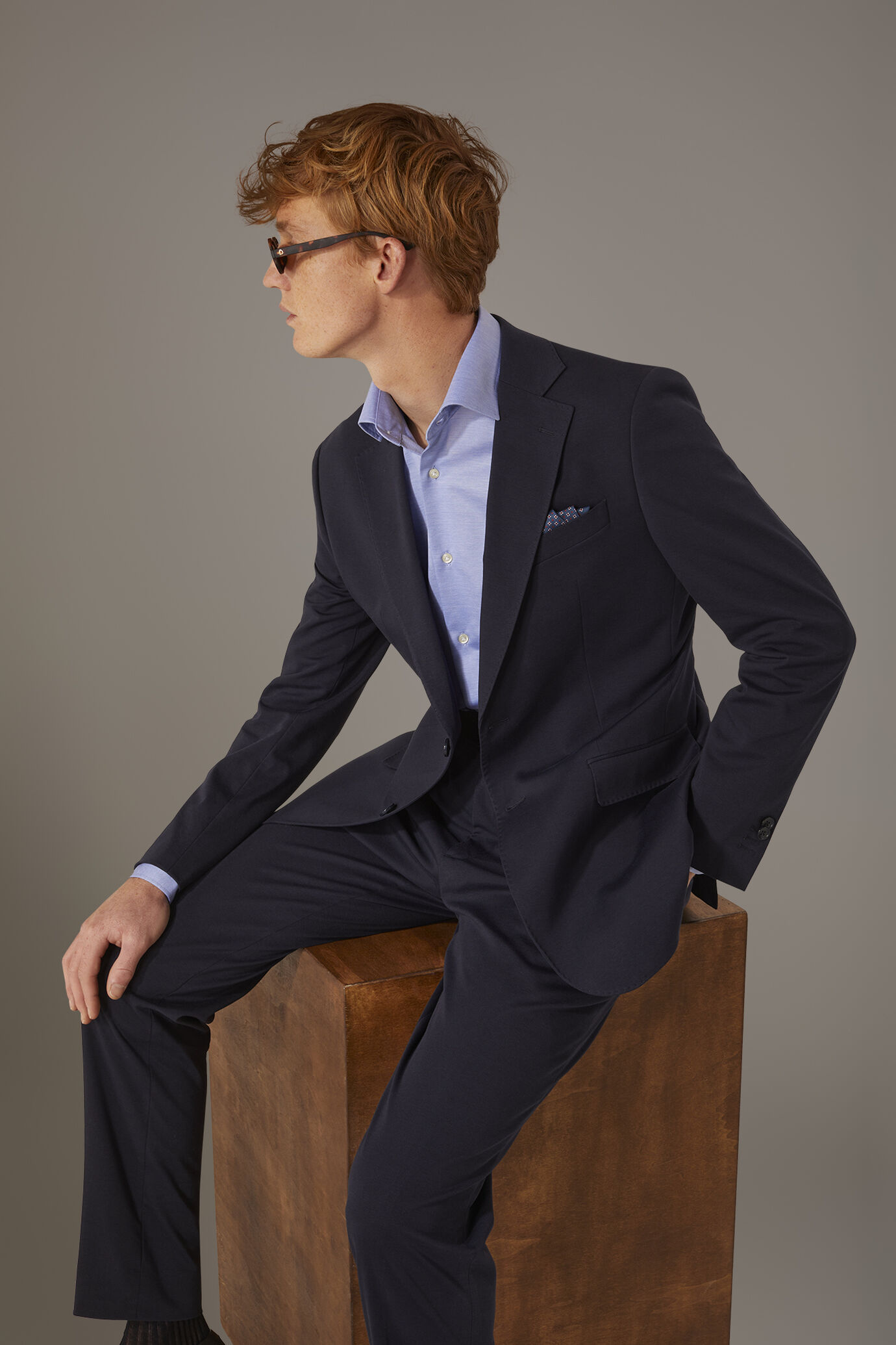 Giacca monopetto in jersey con tasche a pattina