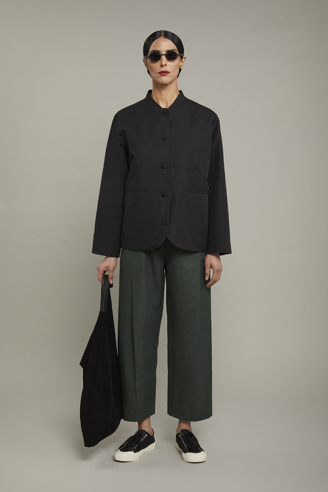 Giacca donna con collo coreano misto lino e cotone regular fit