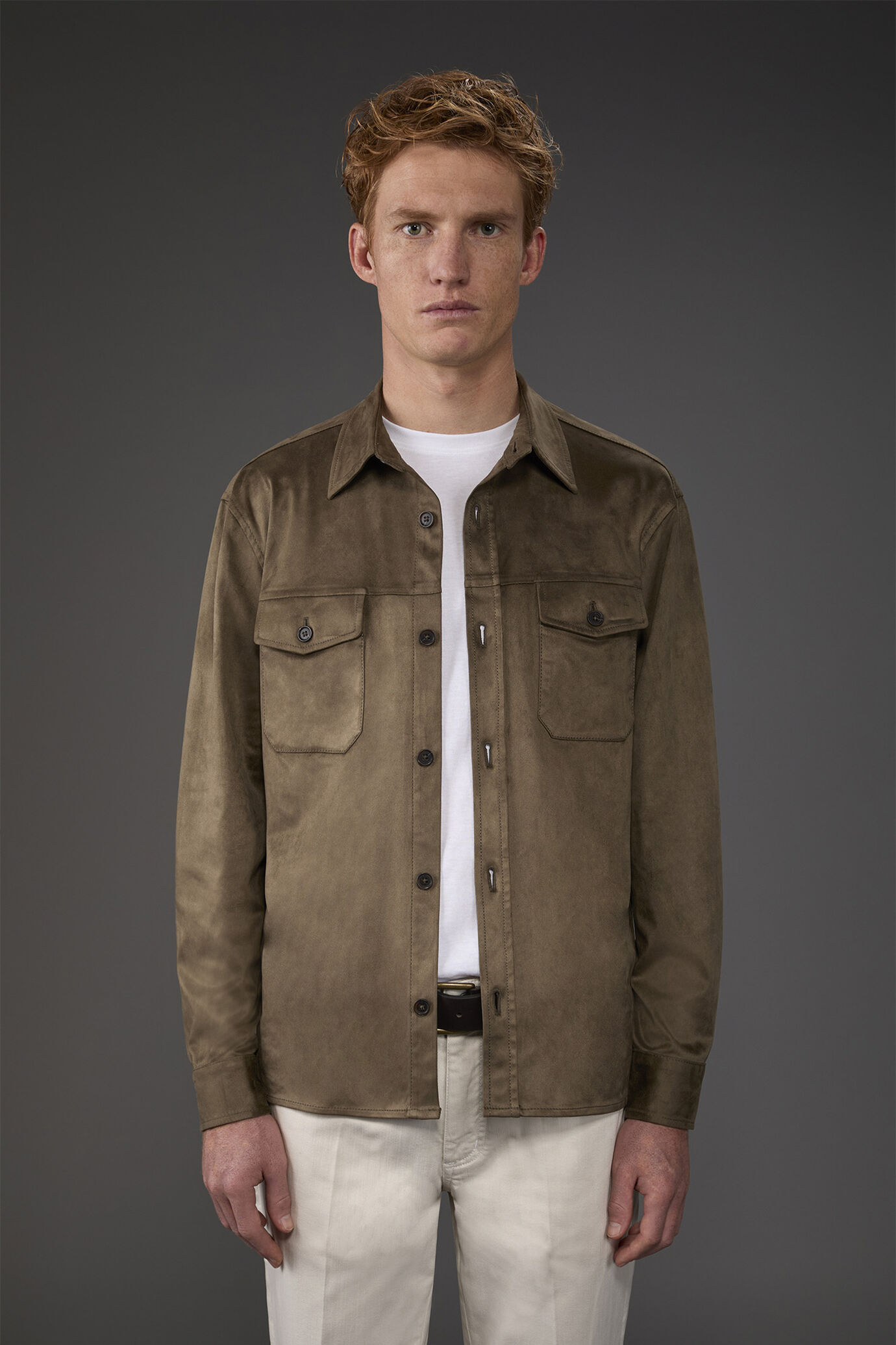 Unlined men's suedette shirt jacket image number 1