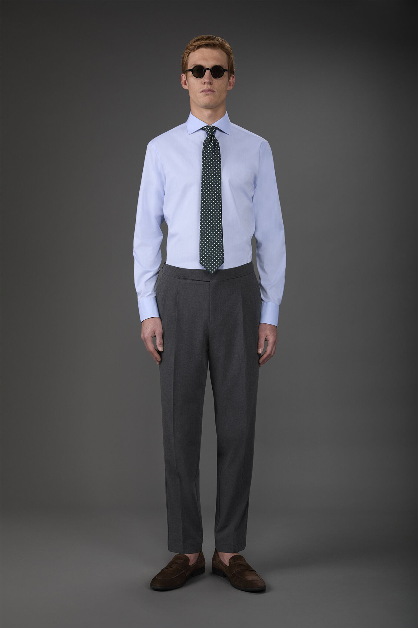 Camicia classica collo francese uomo 100% cotone tinta unita fiammato image number 2