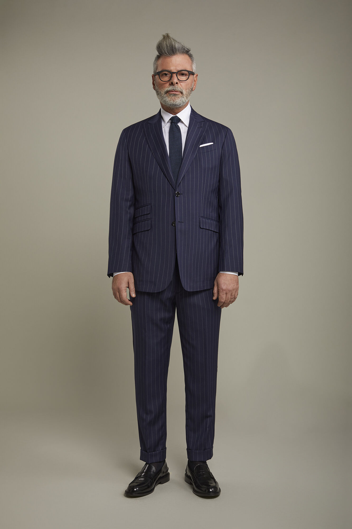Abito uomo Wool Blend monopetto tessuto con disegno gessato regular fit