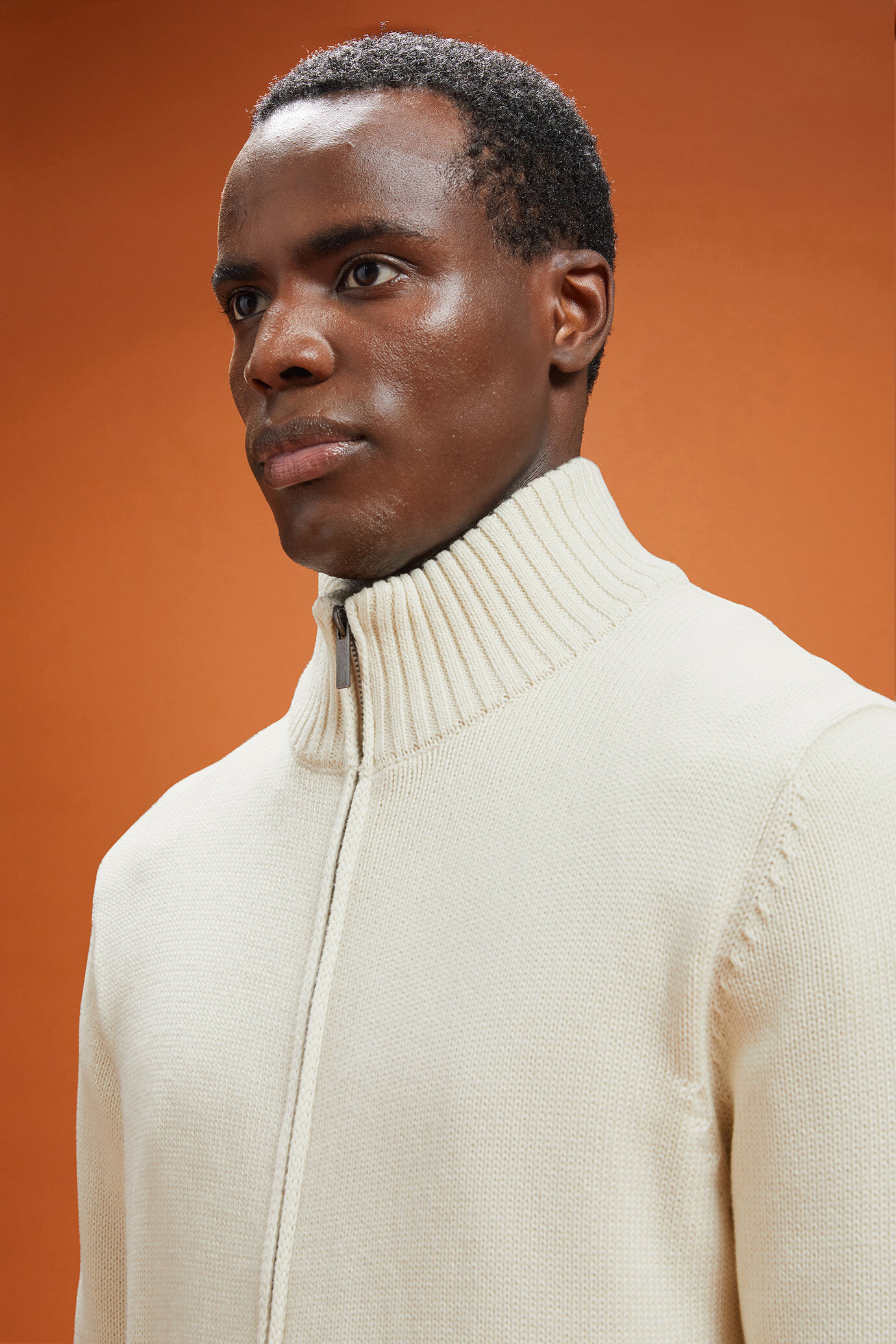 Herren-Strickjacke mit Reißverschluss und hohem Ausschnitt aus 100 % Baumwolle in normaler Passform image number 3