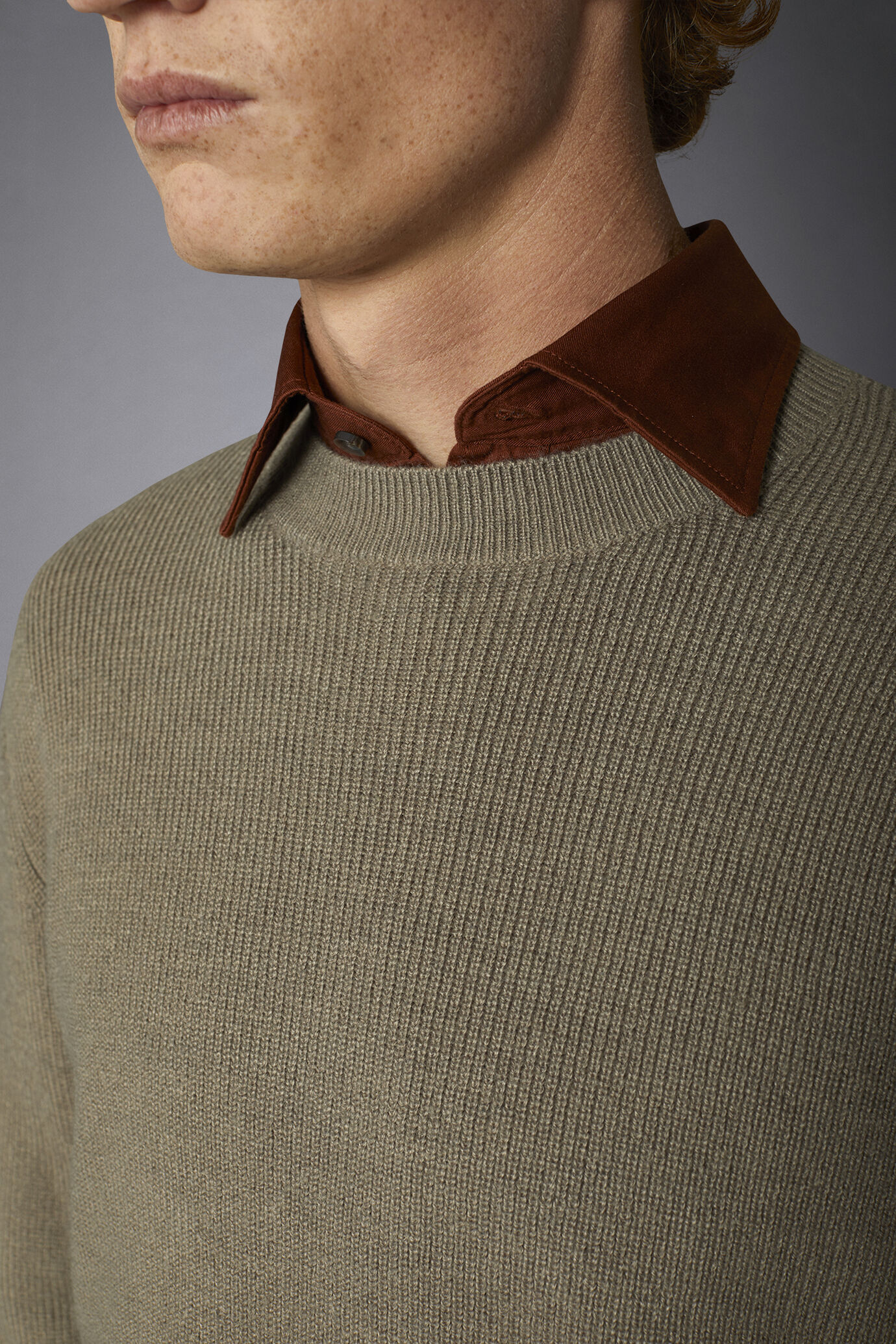 Men's roundneck sweater with English rib knitting regular fit image number 2