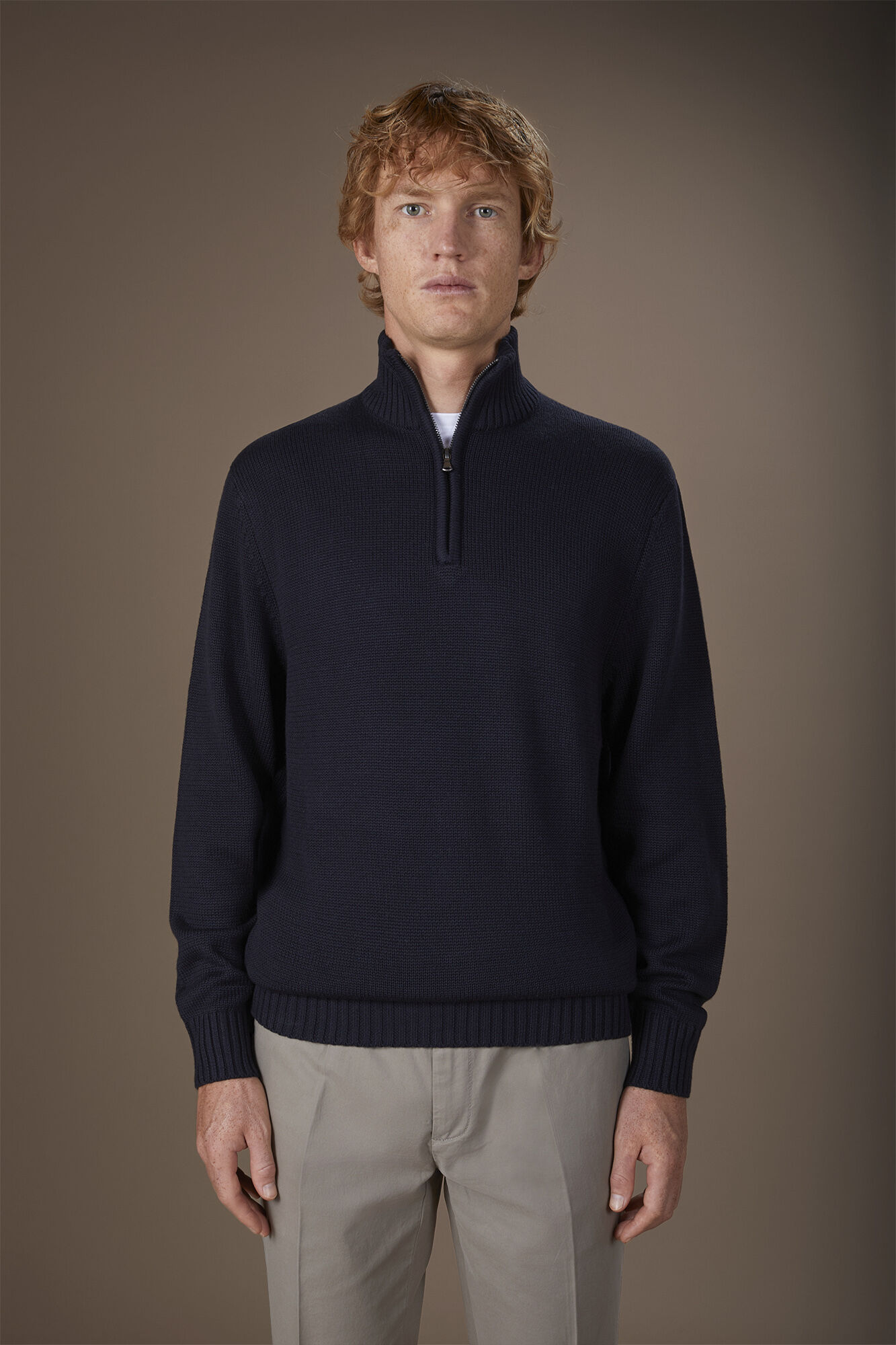 Men's high neck zip sweater in English rib regular fit
