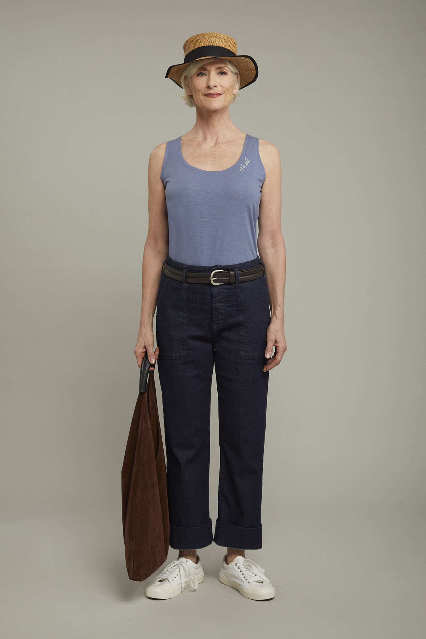 T-shirt donna palestra regular fit cotone azzurra