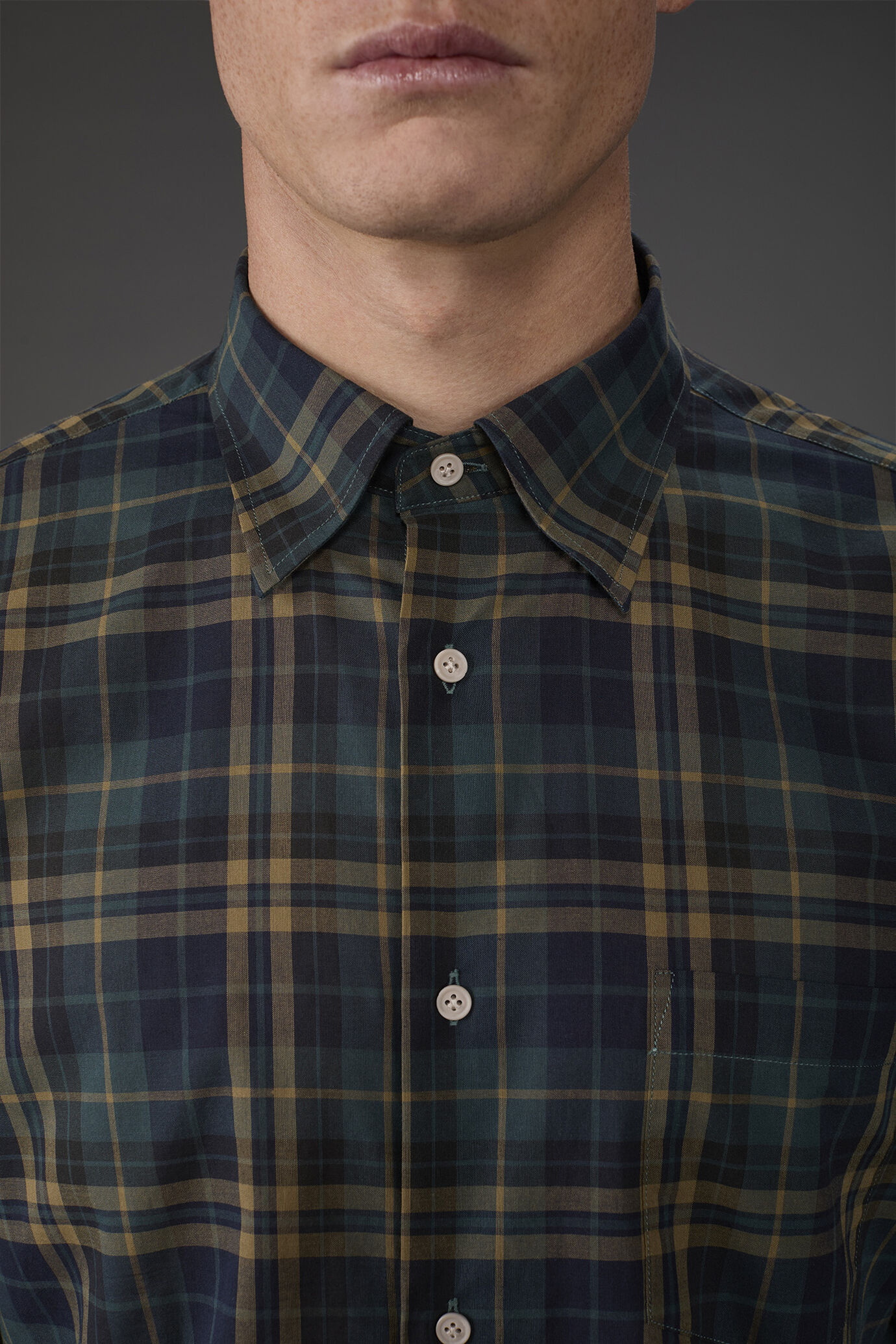 Camicia uomo casual button down nascosto tessuto in mussola lavato a quadri