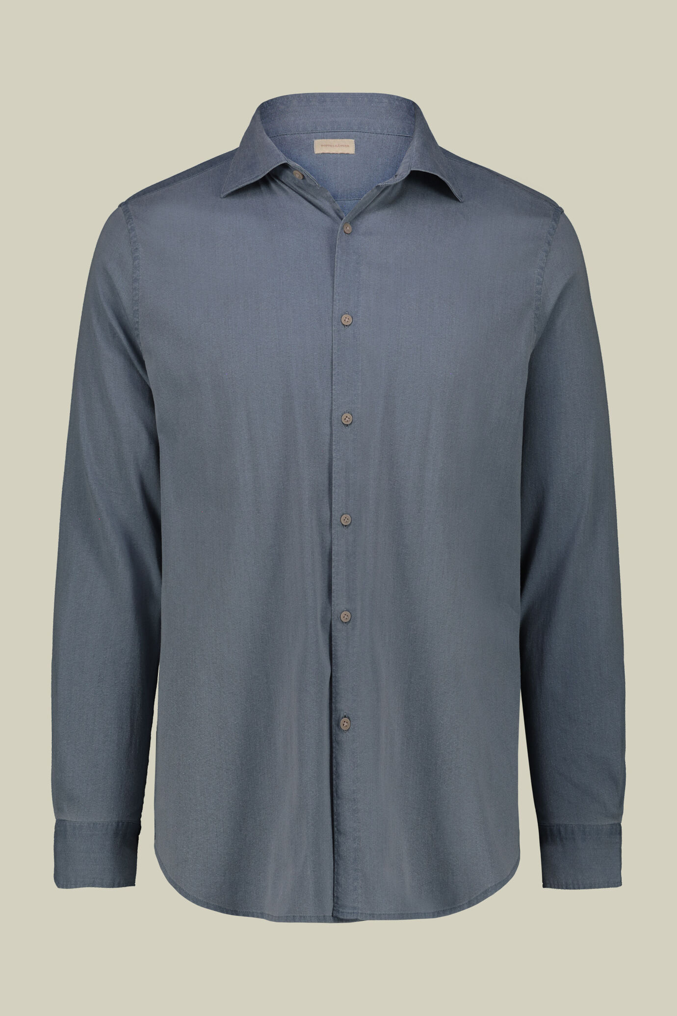 Herren-Freizeithemd mit französischem Kragen aus leicht dehnbarem Chambray-Stoff