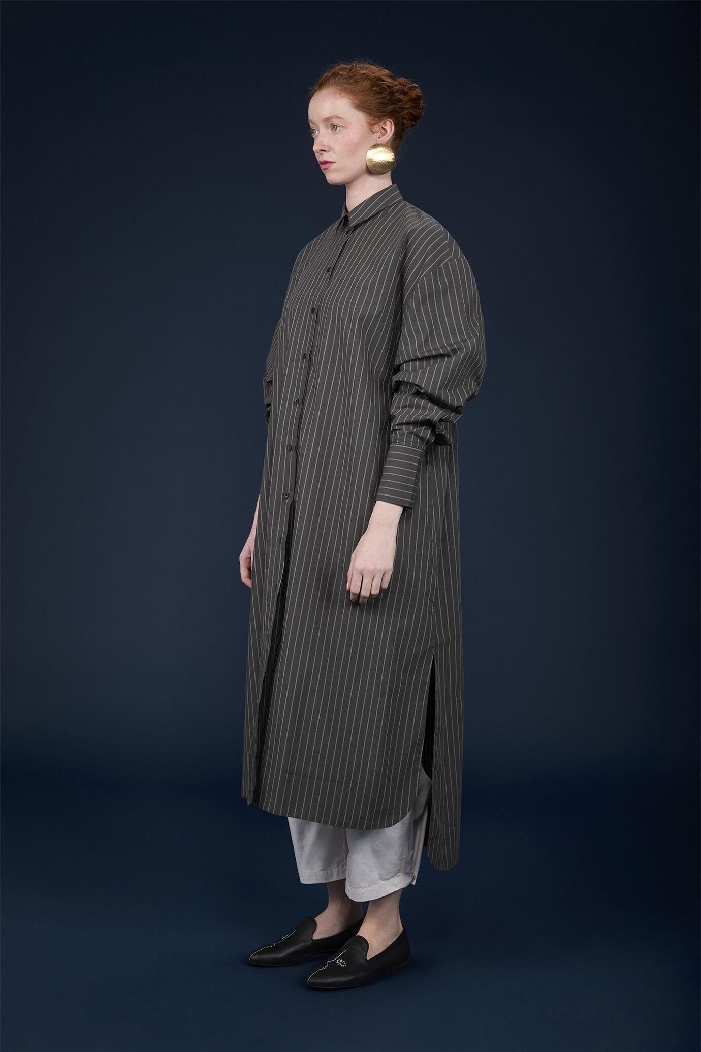Robe chemisier pour femme en tissu rayé teint en fil image number 2