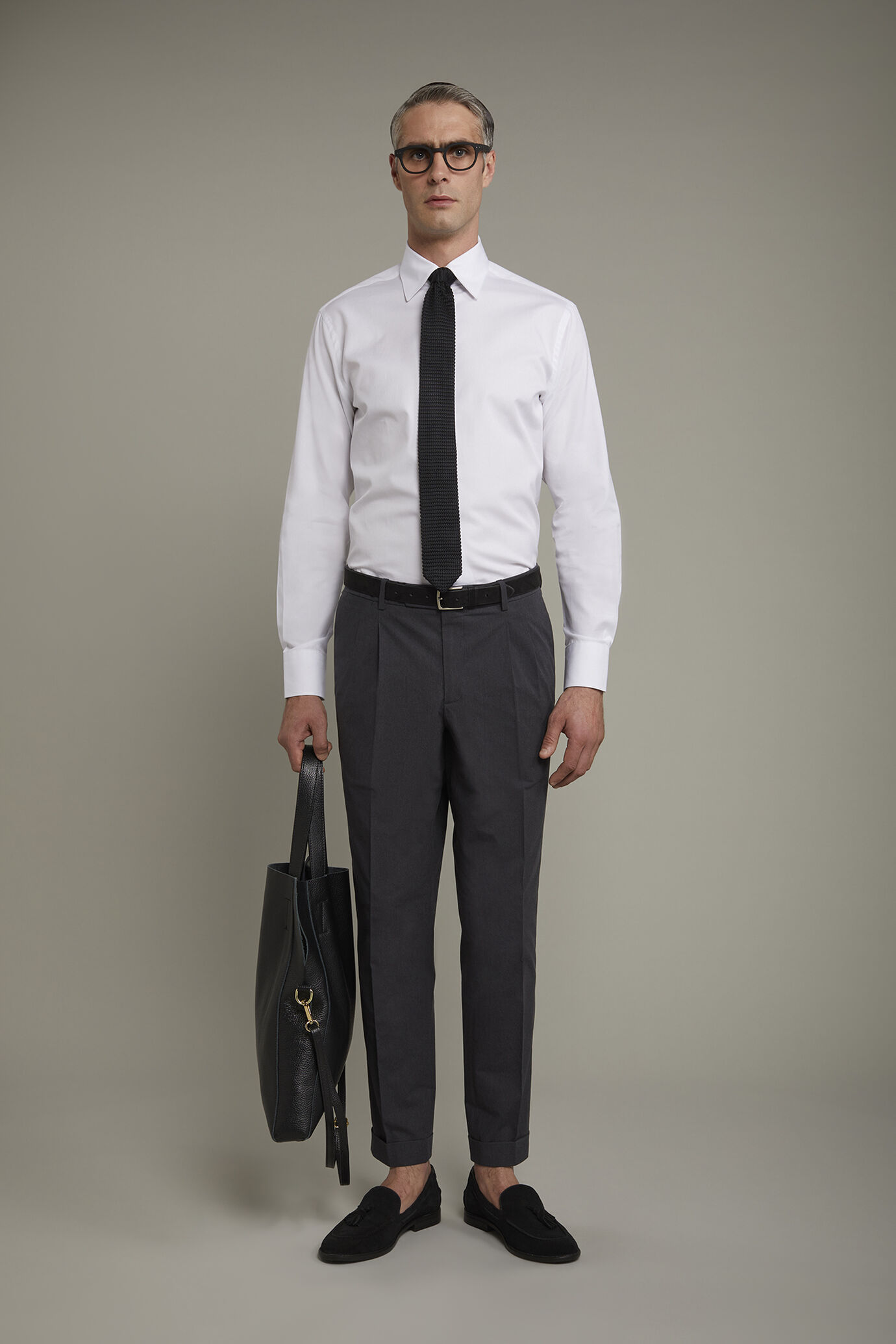 Pantalone classico uomo con doppia pince tessuto con effetto fiammato regular fit