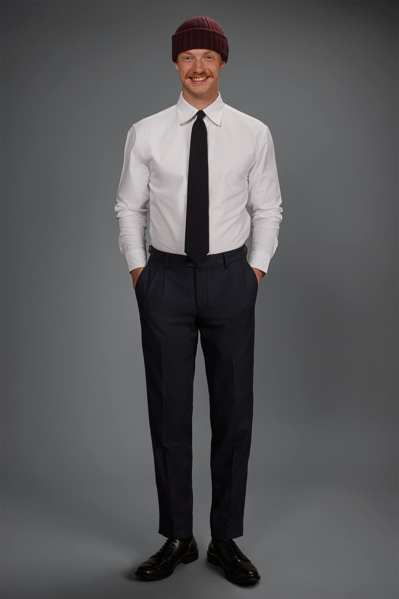 Pantalone classico in tessuto chambray regular fit