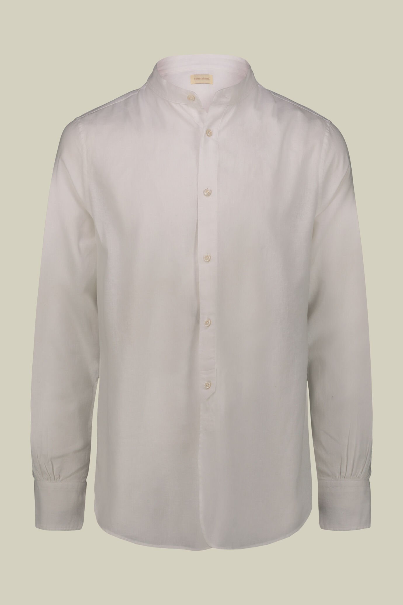 Camicia uomo casual collo alla coreana e abbottonatura a metà tessuto in lino e cotone lavato