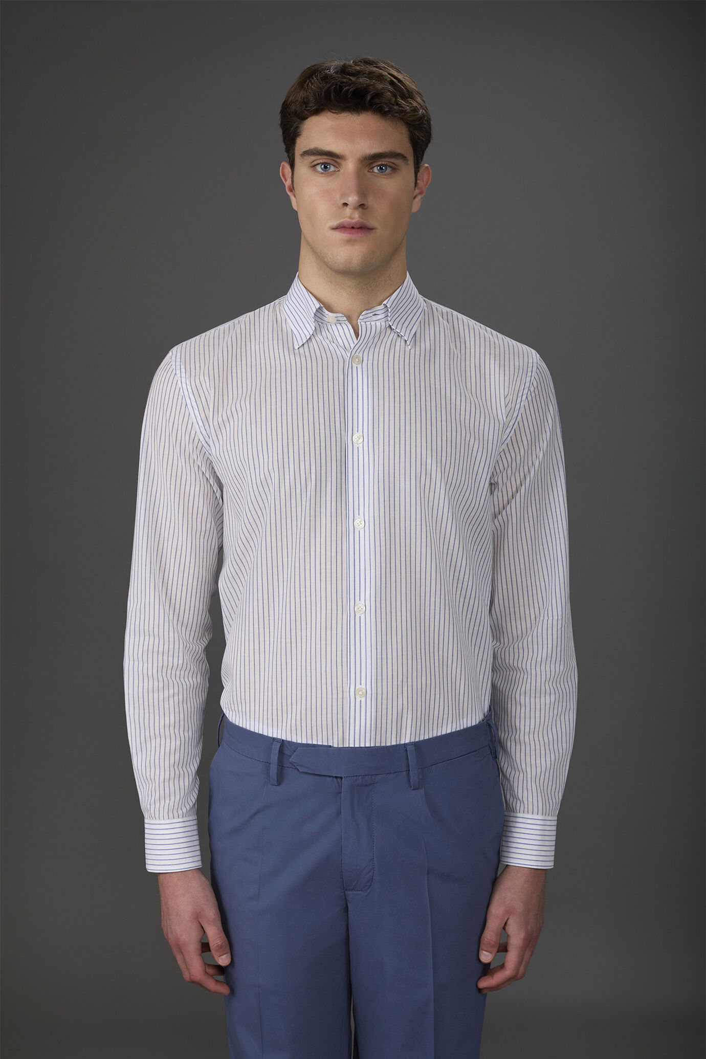 Camicia uomo casual button down nascosto tessuto in mussola lavato riga tinto filo image number 0