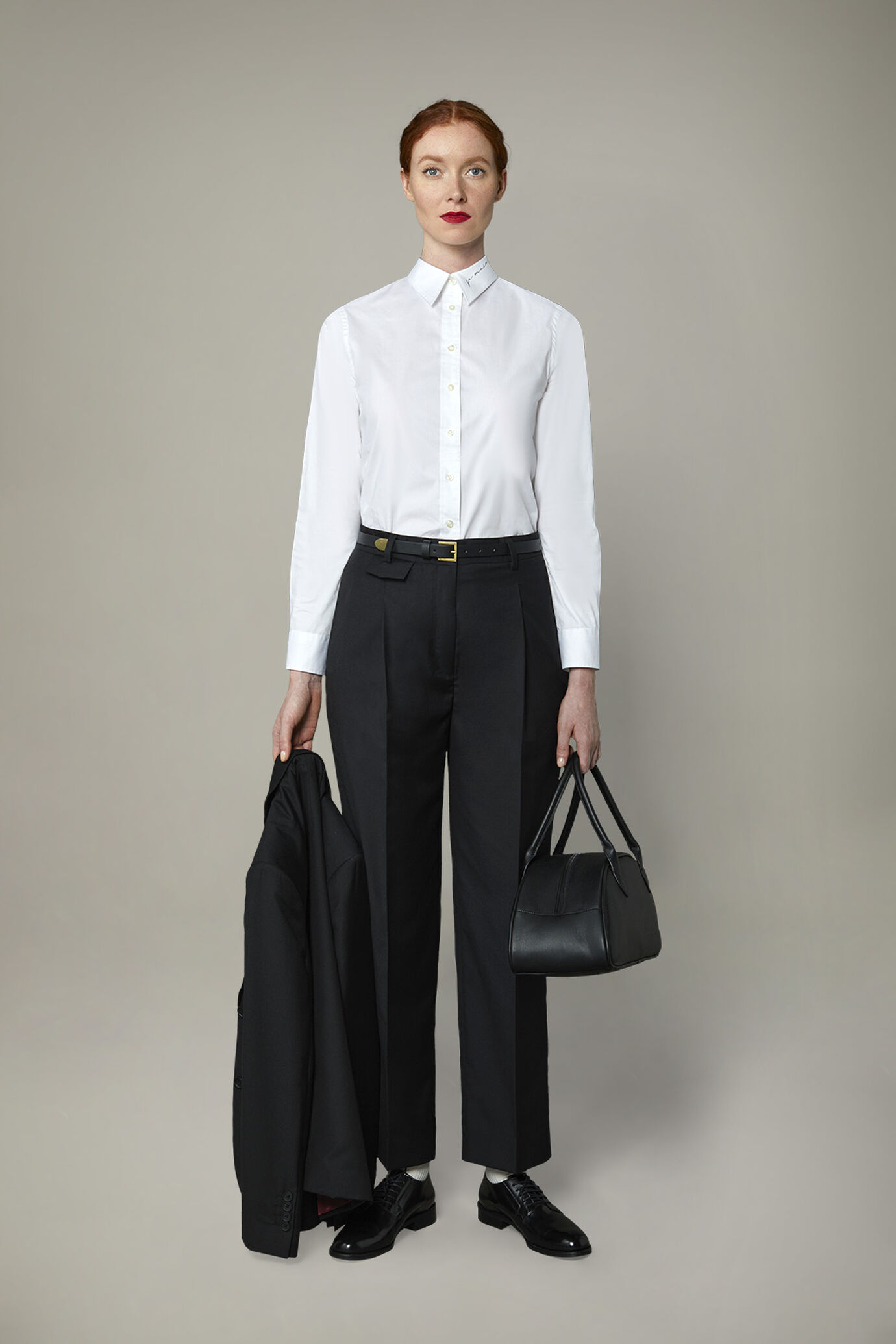 Women's stretch cotton shirt with collar print image number 0