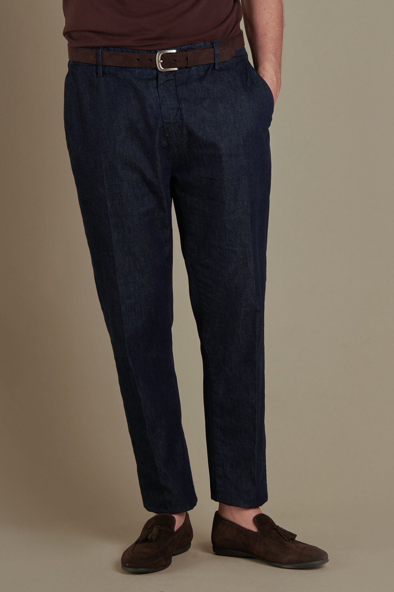 Pantalone uomo chino con elastico in vita in denim image number 1