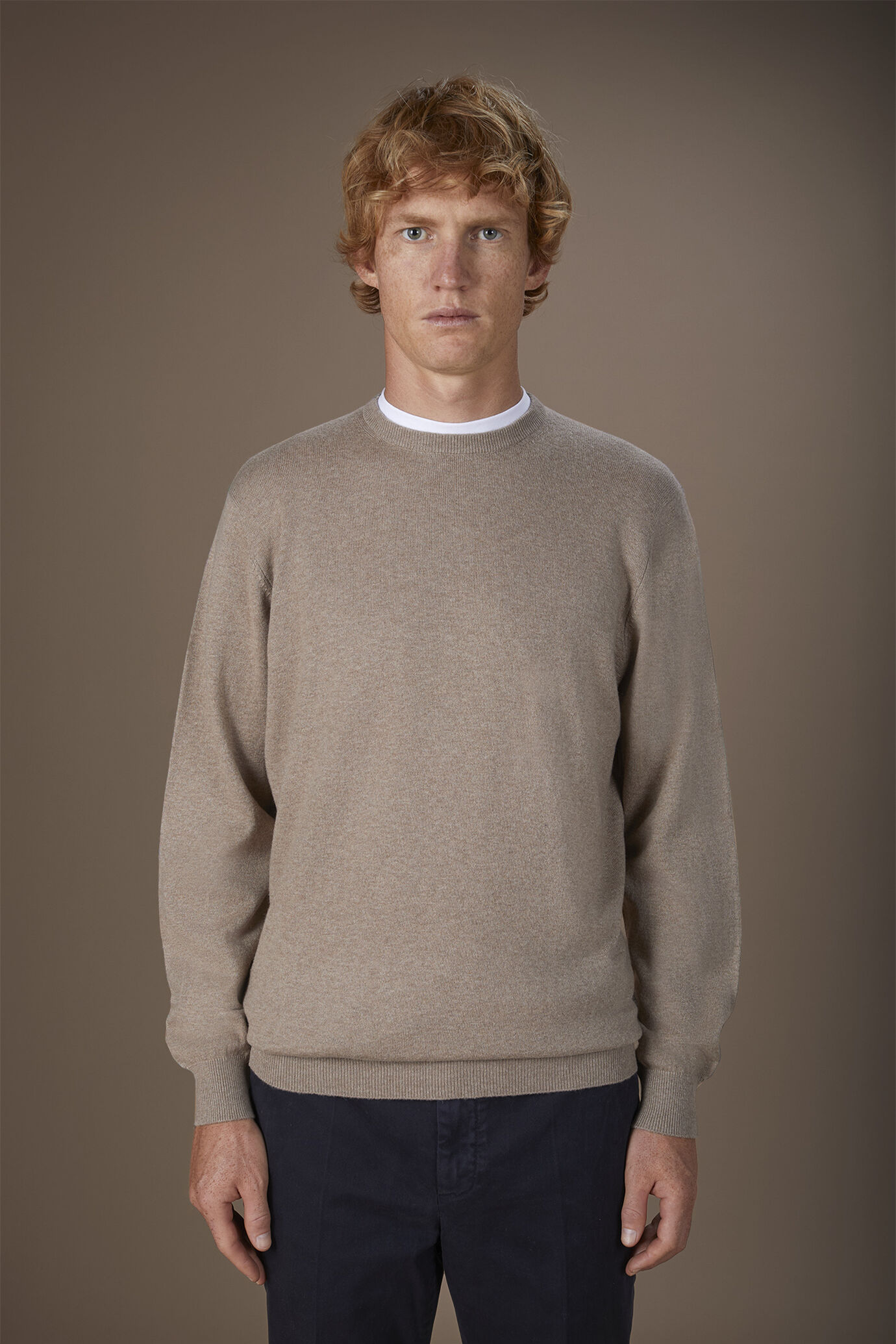 Men's regular fit crew neck jumper in wool and cotton image number 0