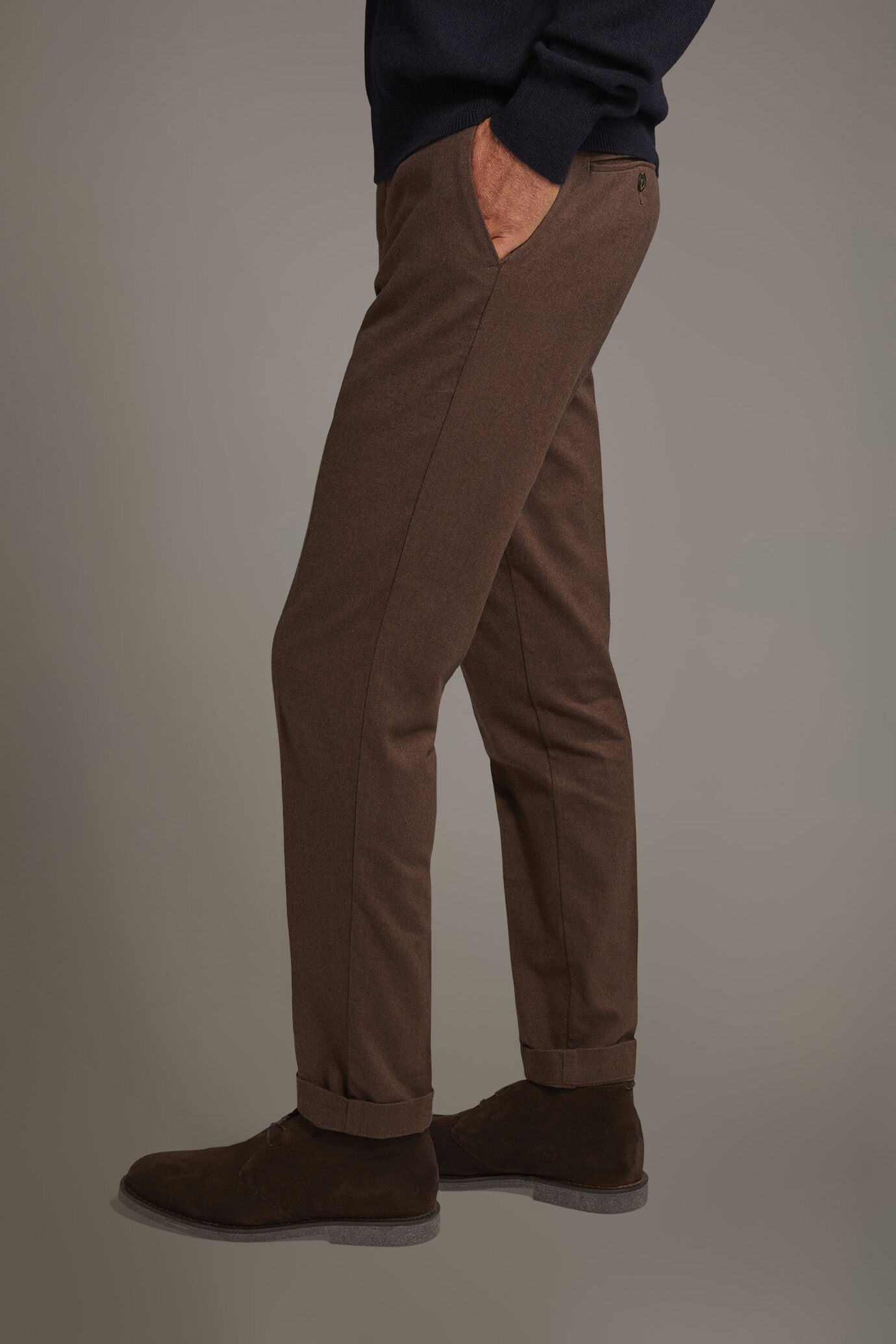 Pantalone chino regular fit tessuto tinto filo melange twill image number 3