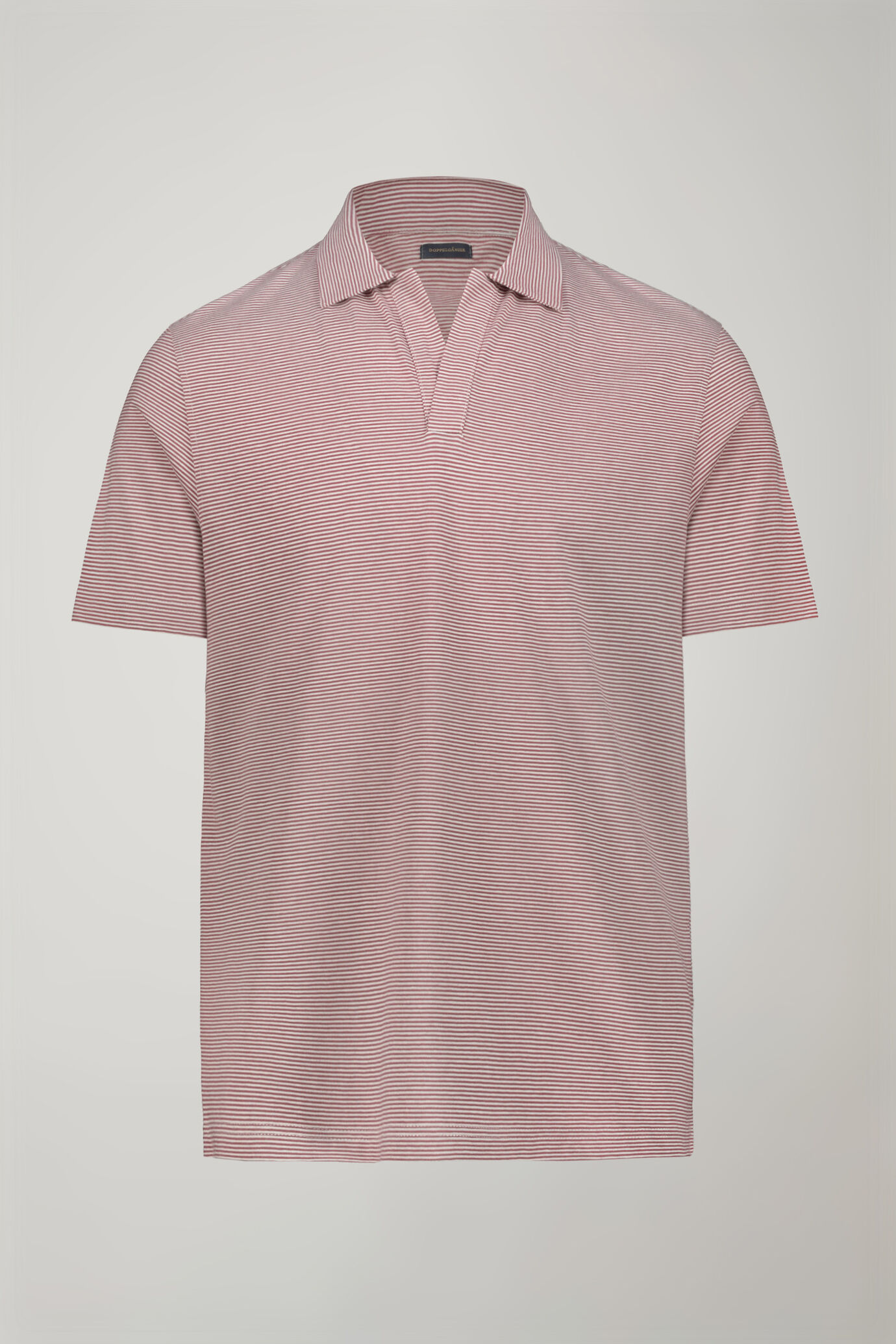 Polo homme &agrave; manches courtes et col derby sans boutons, tissu 100&nbsp;% coton &agrave; fines rayures coupe r&eacute;guli&egrave;re image number 4