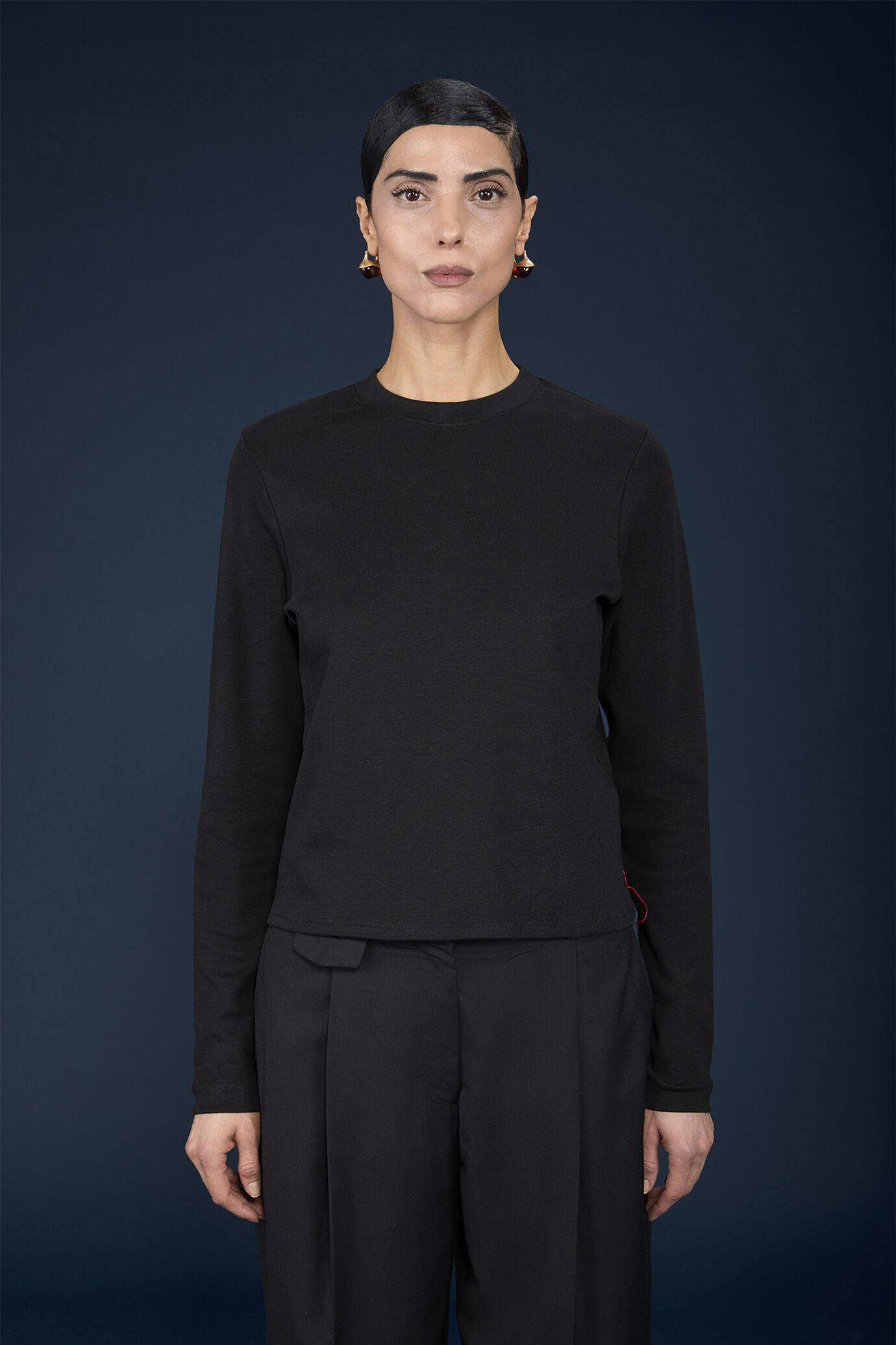 Damen-T-Shirt mit Rundhalsausschnitt und langen Ärmeln aus 100 % Baumwolle in normaler Passform image number 1