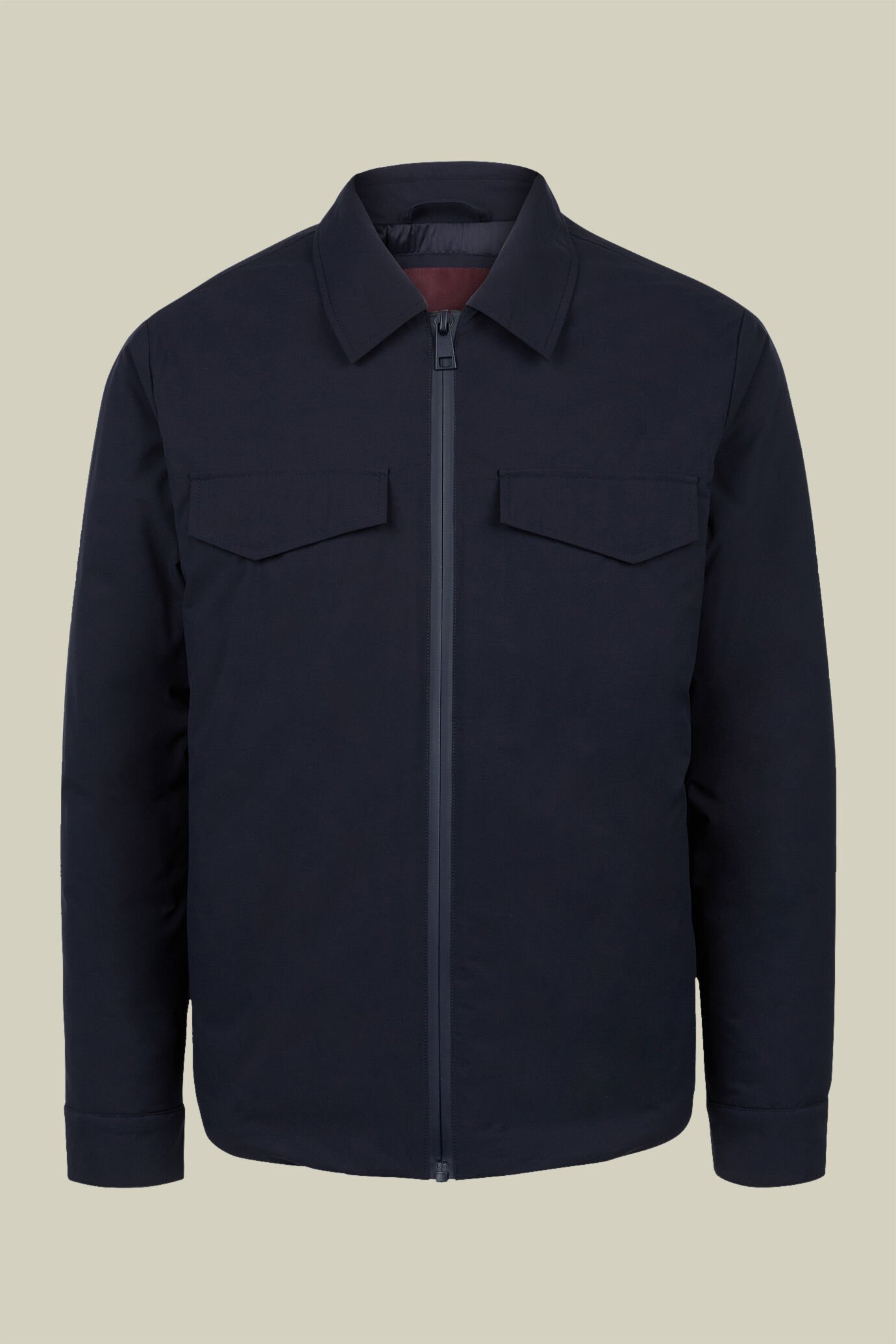 Giacca imbottita uomo in tessuto tecnico stretch con collo camicia regular fit