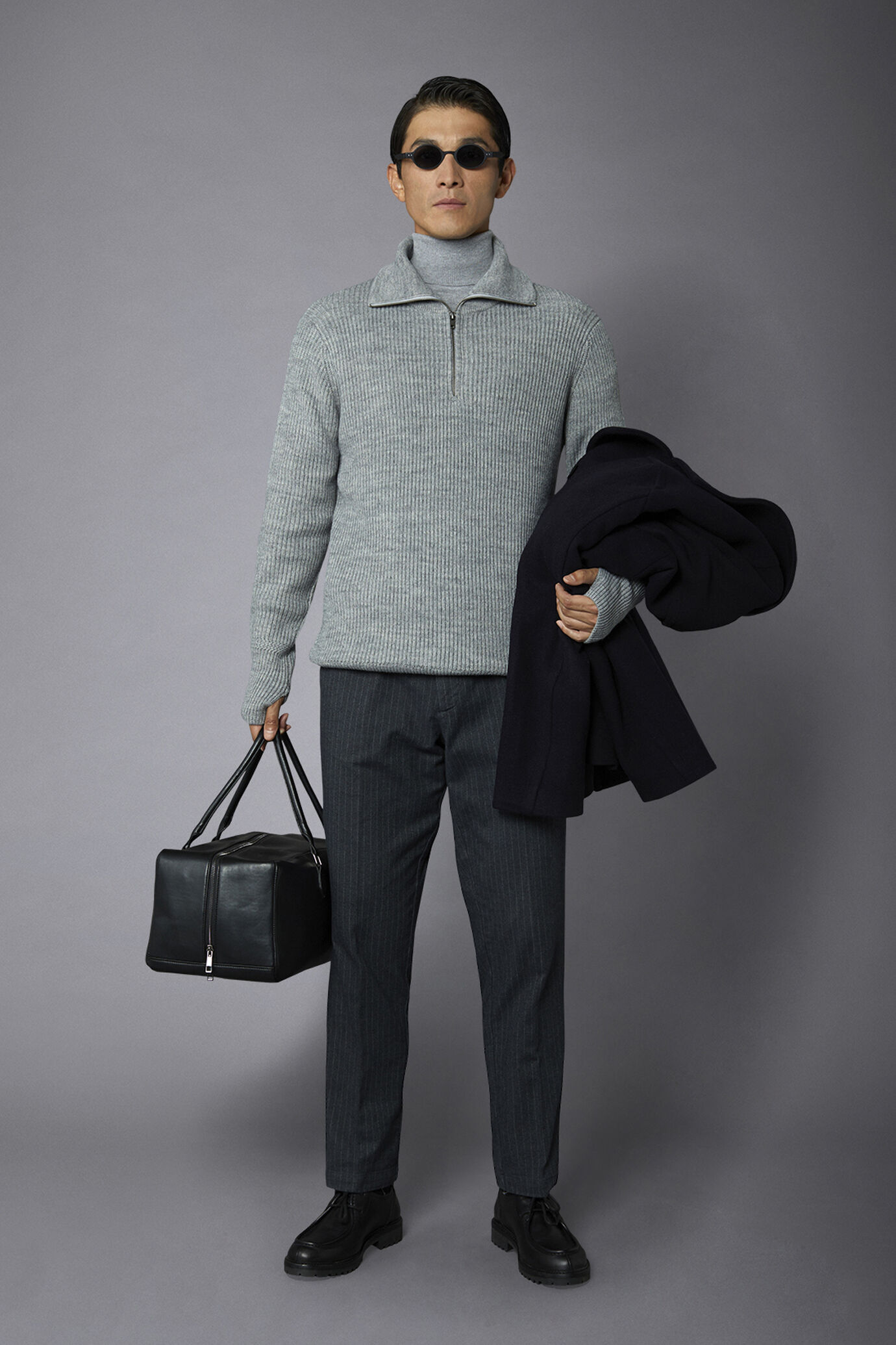 Maglia uomo con collo a zip misto lana con lavorazione a costa inglese regular fit image number 0