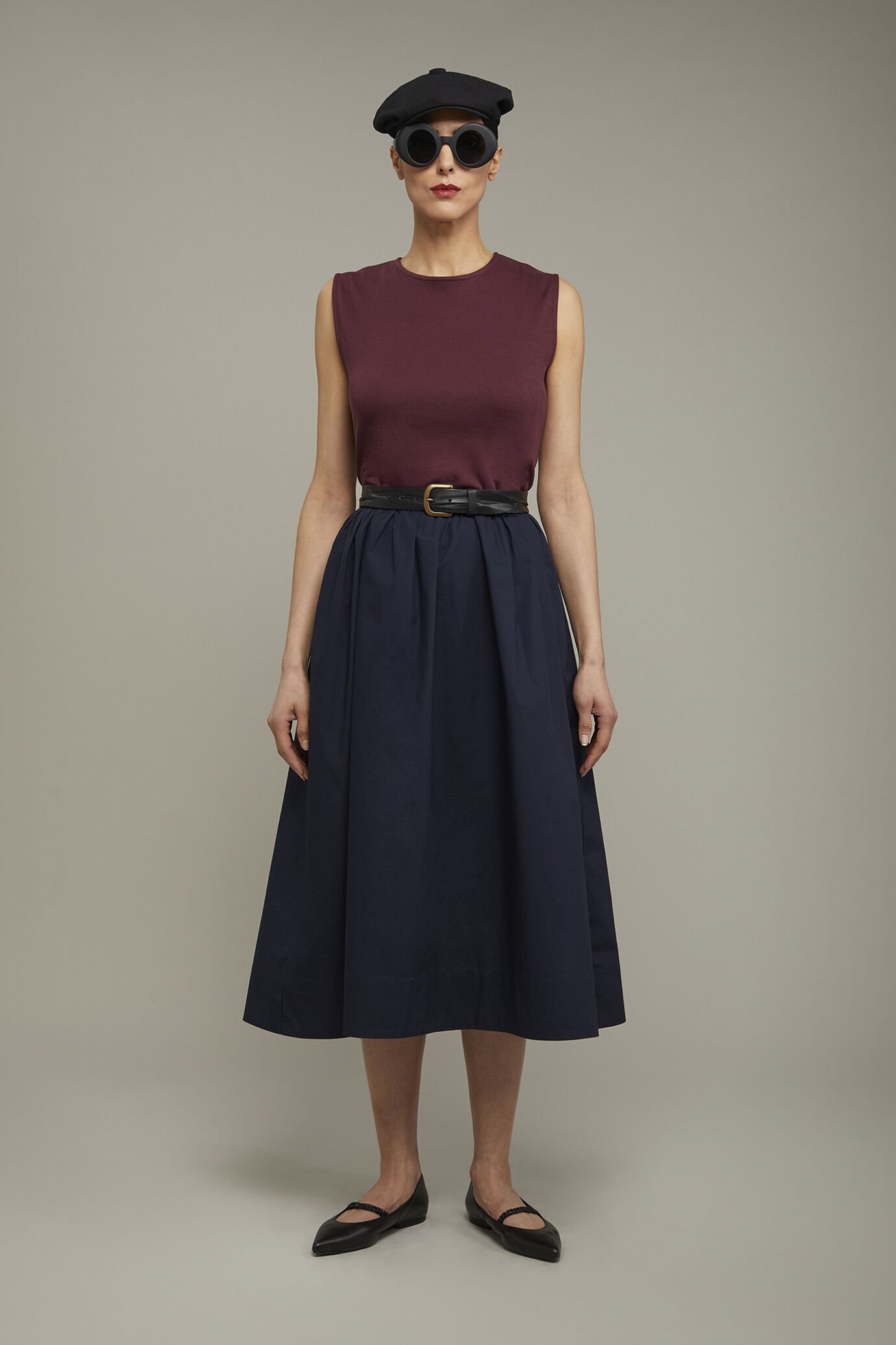 Women’s two-tone sleeveless midi dress 100% cotton in jersey regular fit