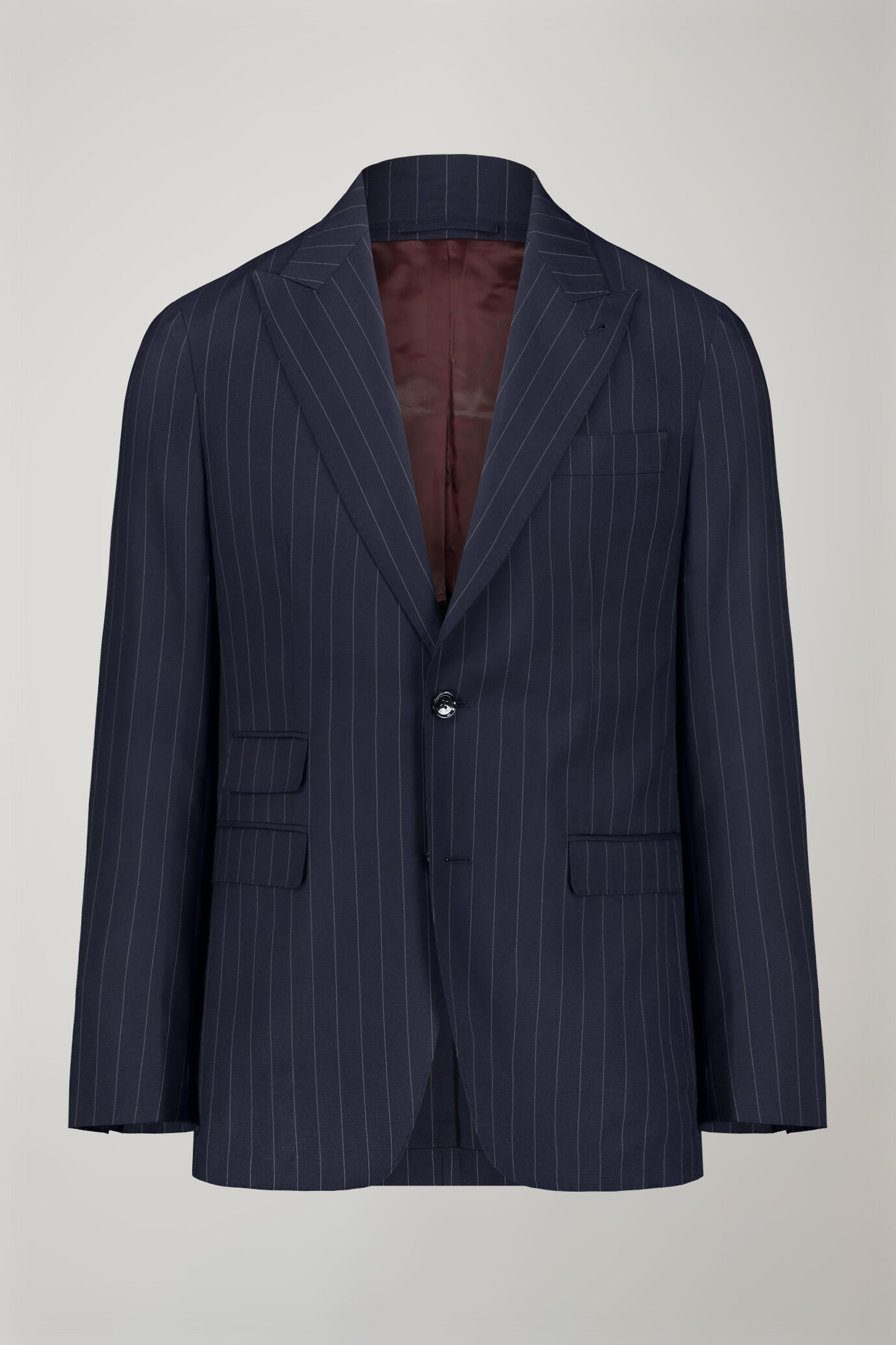 Costume homme Wool Blend à simple boutonnage en tissu à fines rayures coupe régulière image number 5