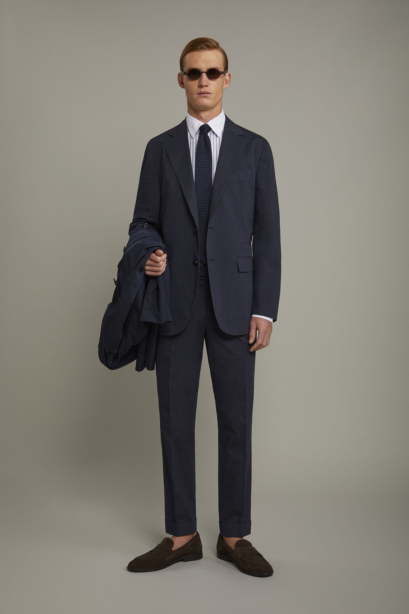 Giacca uomo sfoderata monopetto con tasche a pattina tessuto con effetto fiammato regular fit
