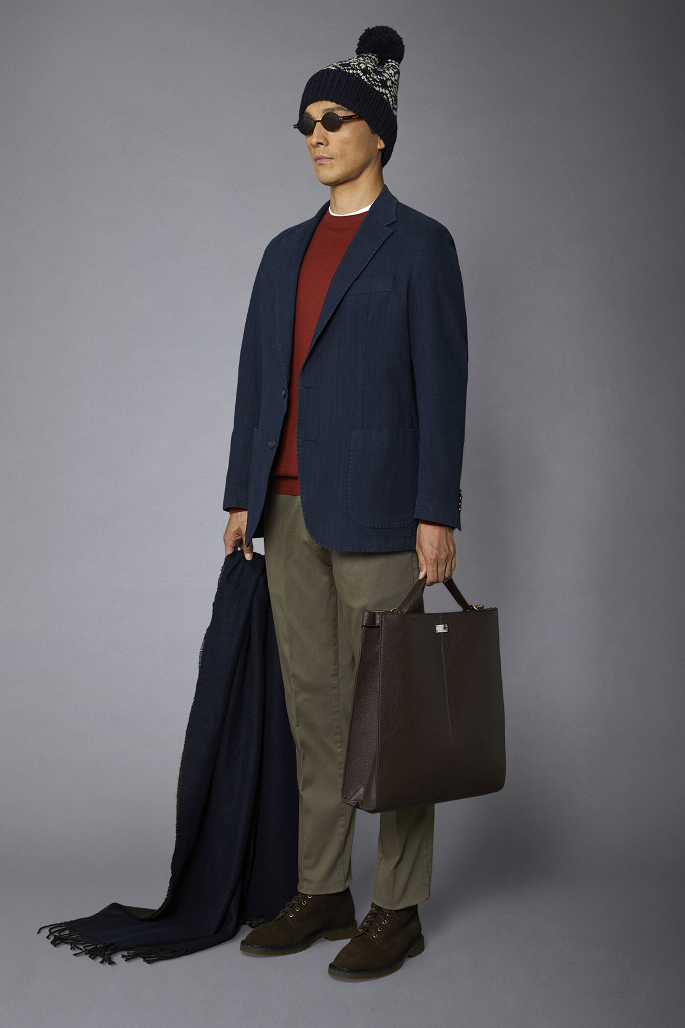 Men's single-breasted jacket with patch pocket harringbone design regular fit image number 1