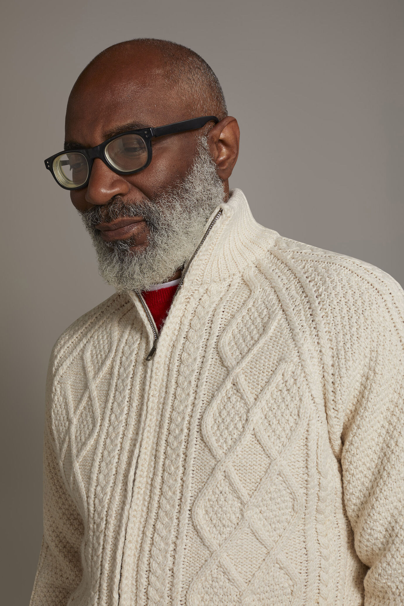 Cardigan collo alto misto lana lavorazione a maglia pesante image number 2