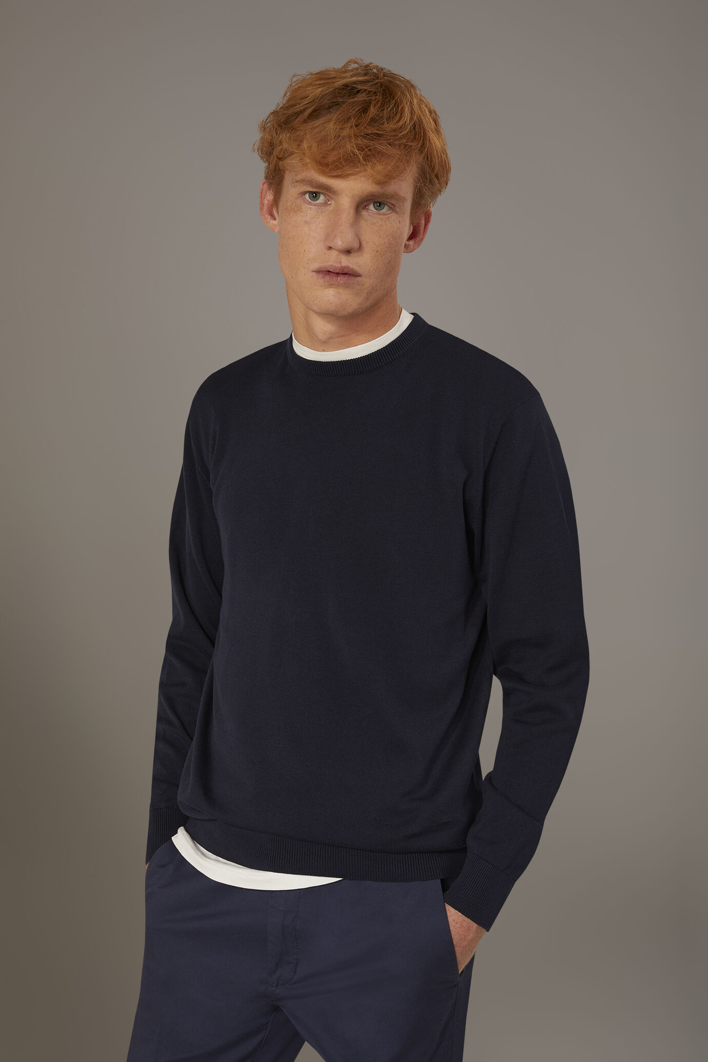 Round neck sweater 100% cotton image number 1
